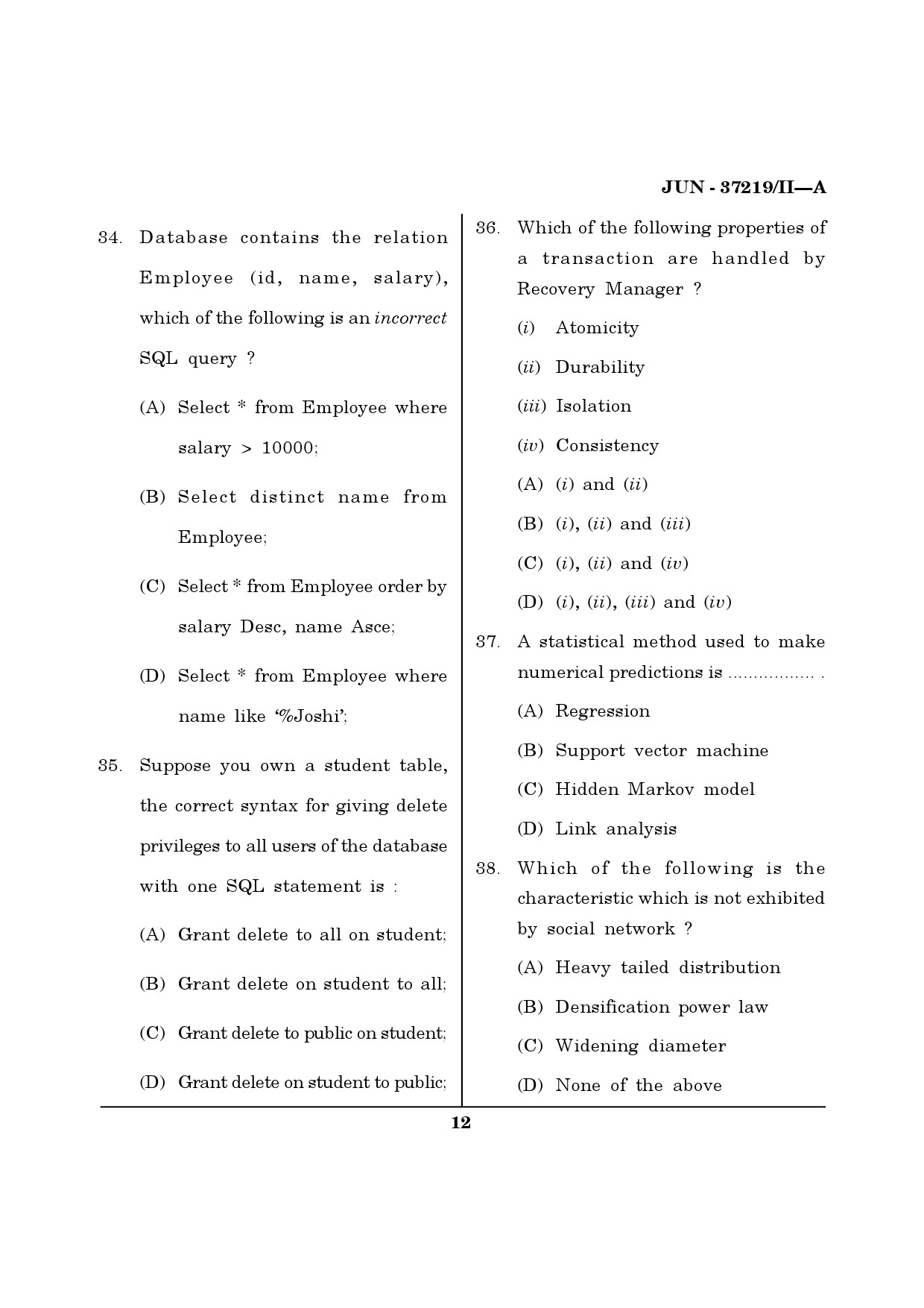 Maharashtra SET Computer Science and Application Question Paper II June 2019 11