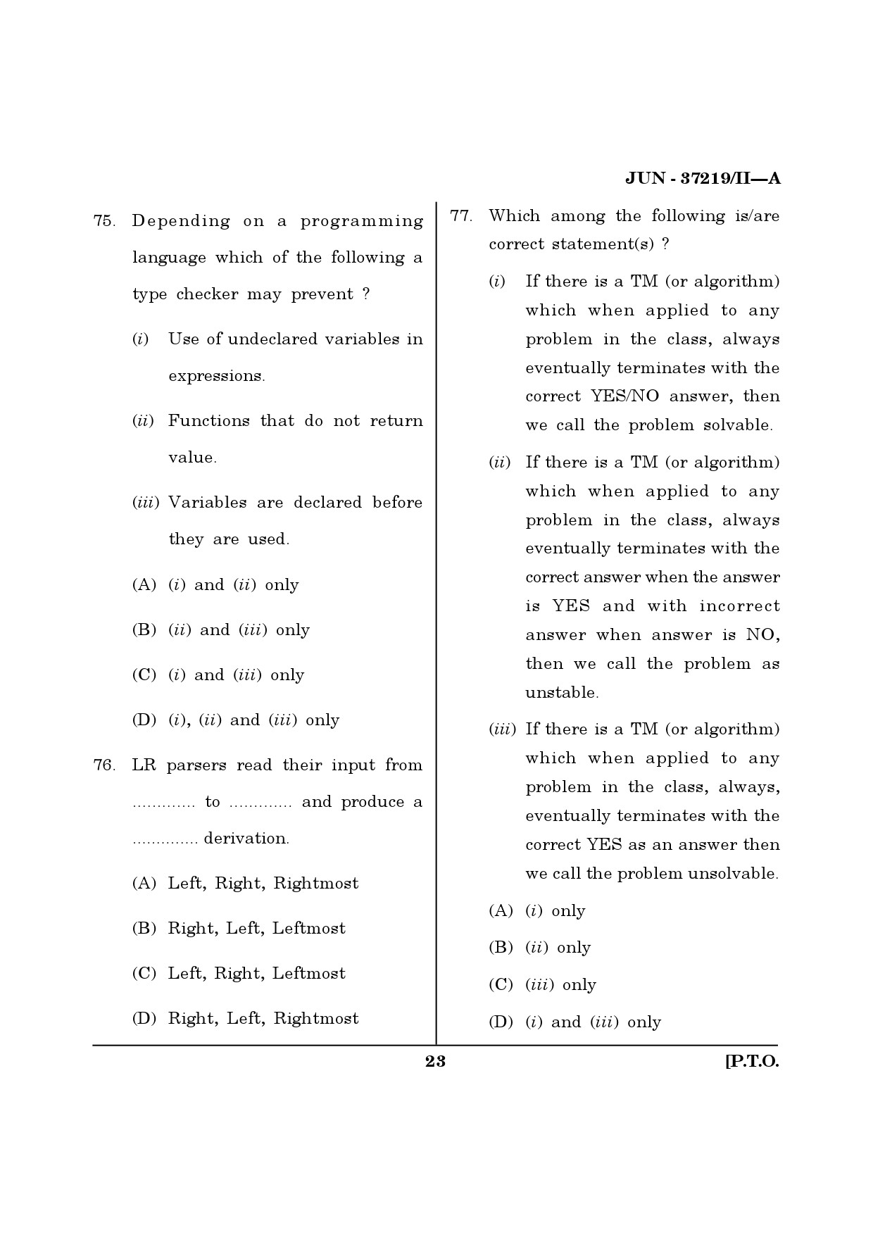 Maharashtra SET Computer Science and Application Question Paper II June 2019 22