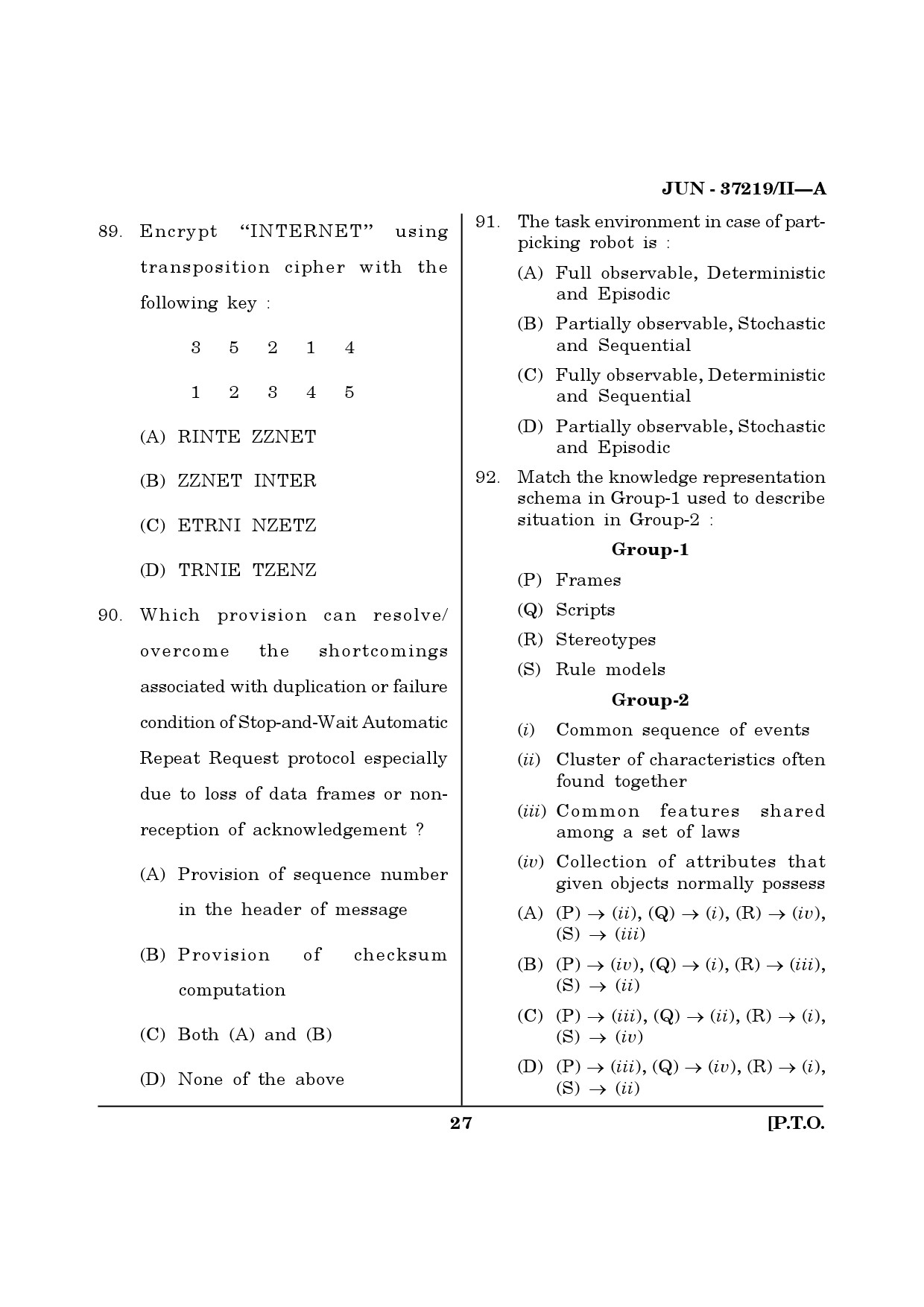 Maharashtra SET Computer Science and Application Question Paper II June 2019 26