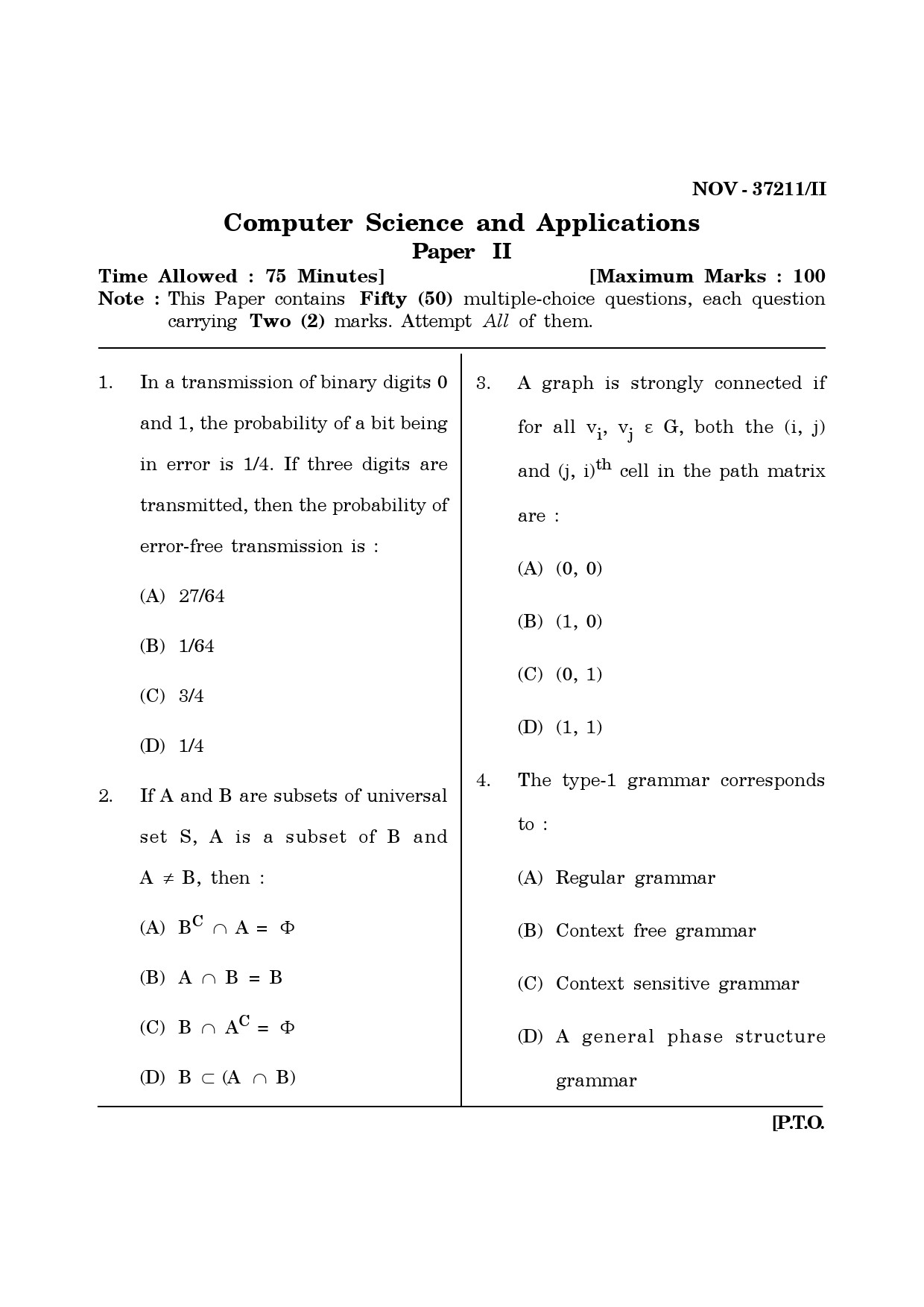 Maharashtra SET Computer Science and Application Question Paper II November 2011 1
