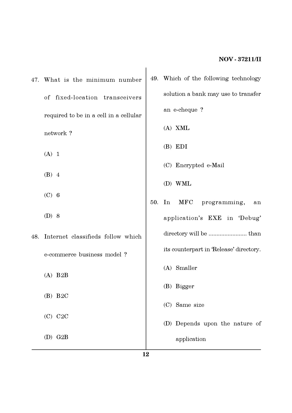 Maharashtra SET Computer Science and Application Question Paper II November 2011 12