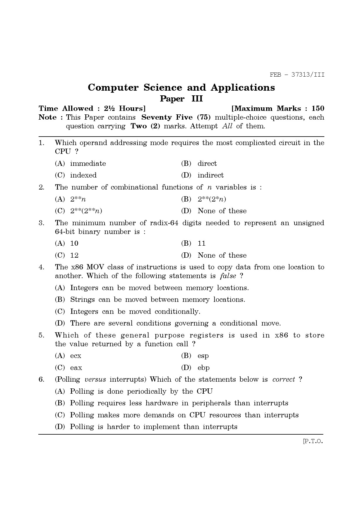 Maharashtra SET Computer Science and Application Question Paper III February 2013 1