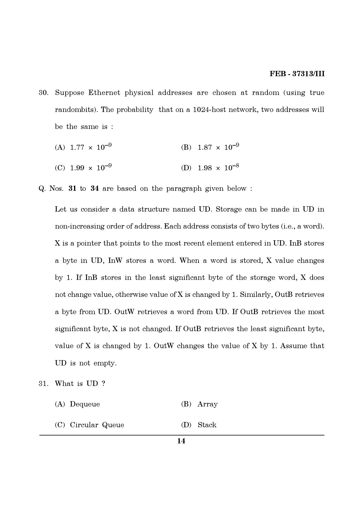 Maharashtra SET Computer Science and Application Question Paper III February 2013 14
