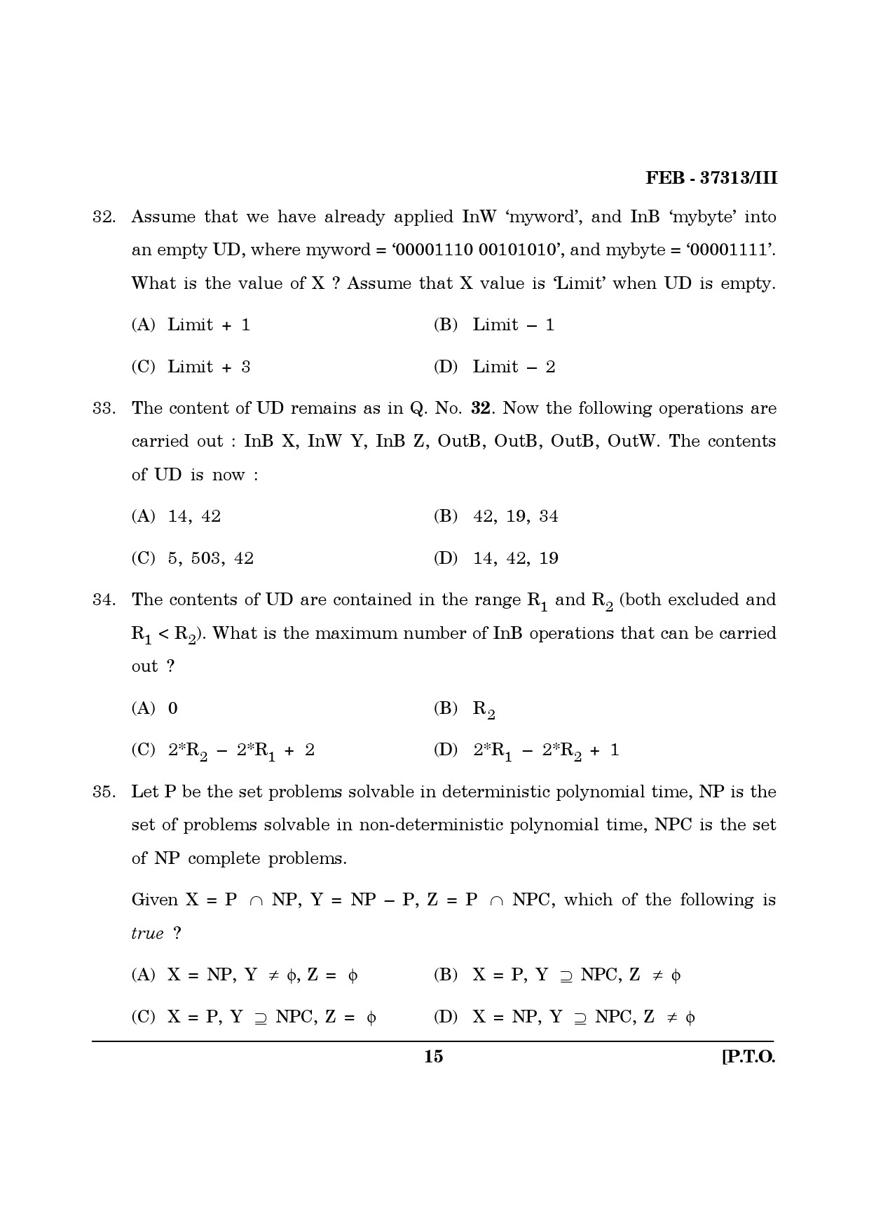 Maharashtra SET Computer Science and Application Question Paper III February 2013 15
