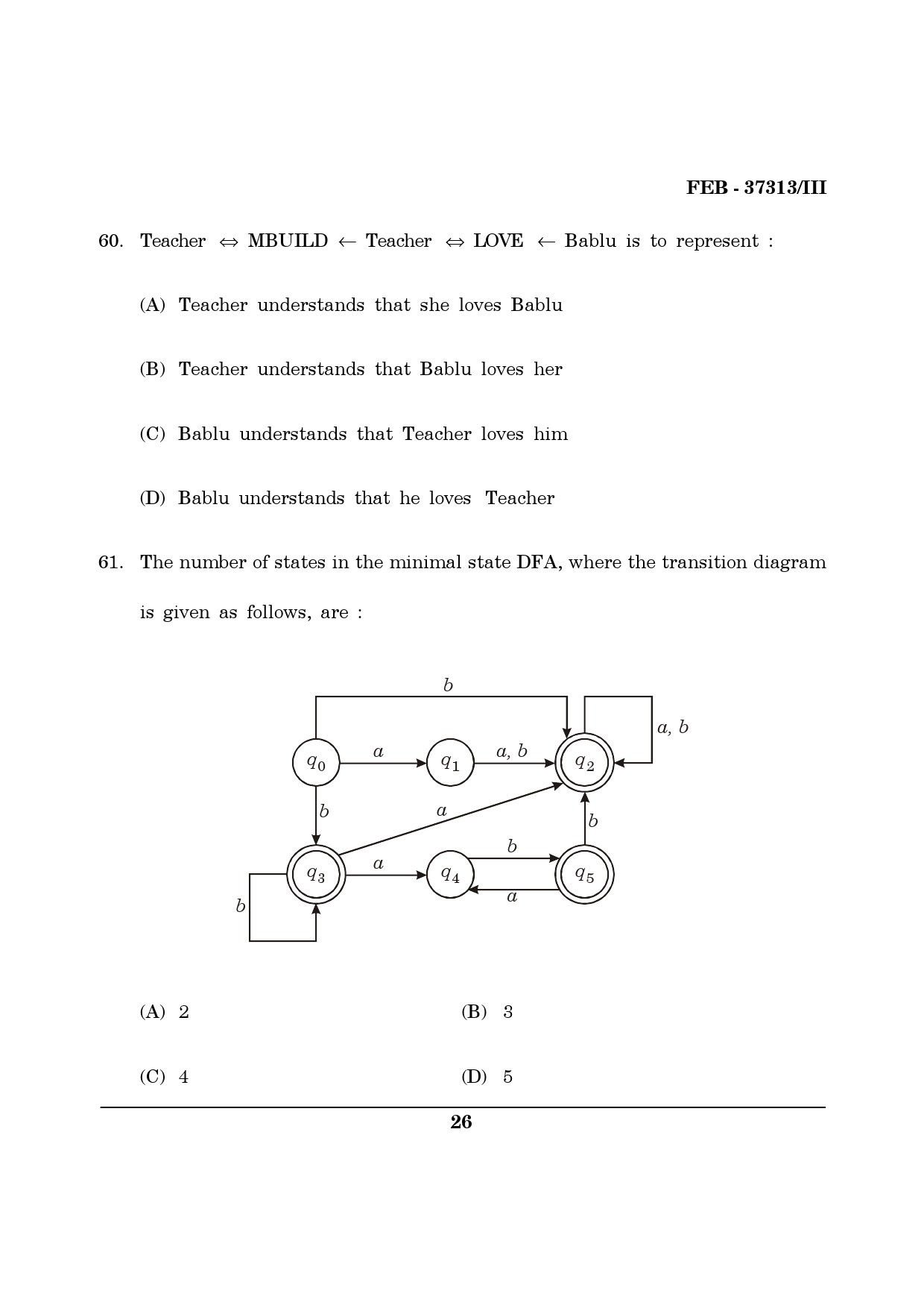 Maharashtra SET Computer Science and Application Question Paper III February 2013 26