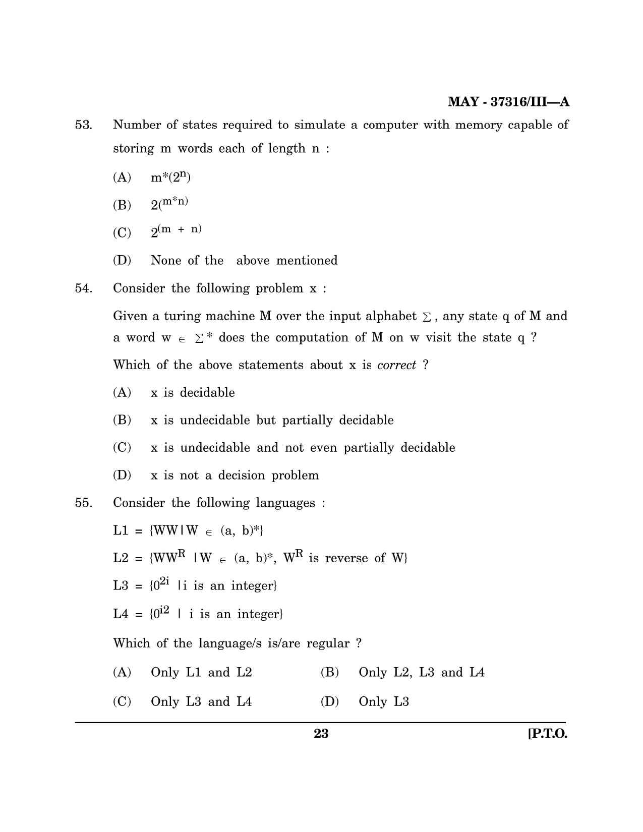 Maharashtra SET Computer Science and Application Question Paper III May 2016 22