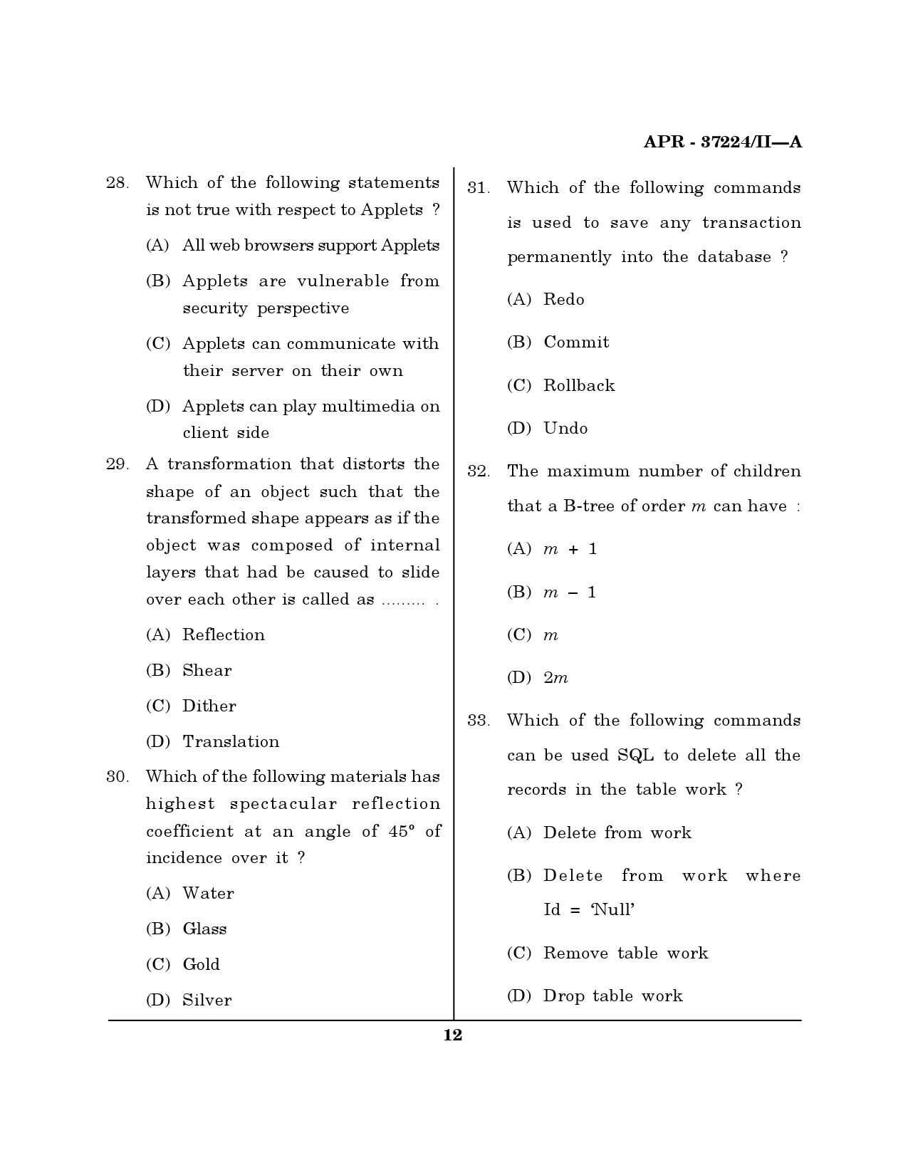 MH SET Computer Science and Application Question Paper II April 2024 11