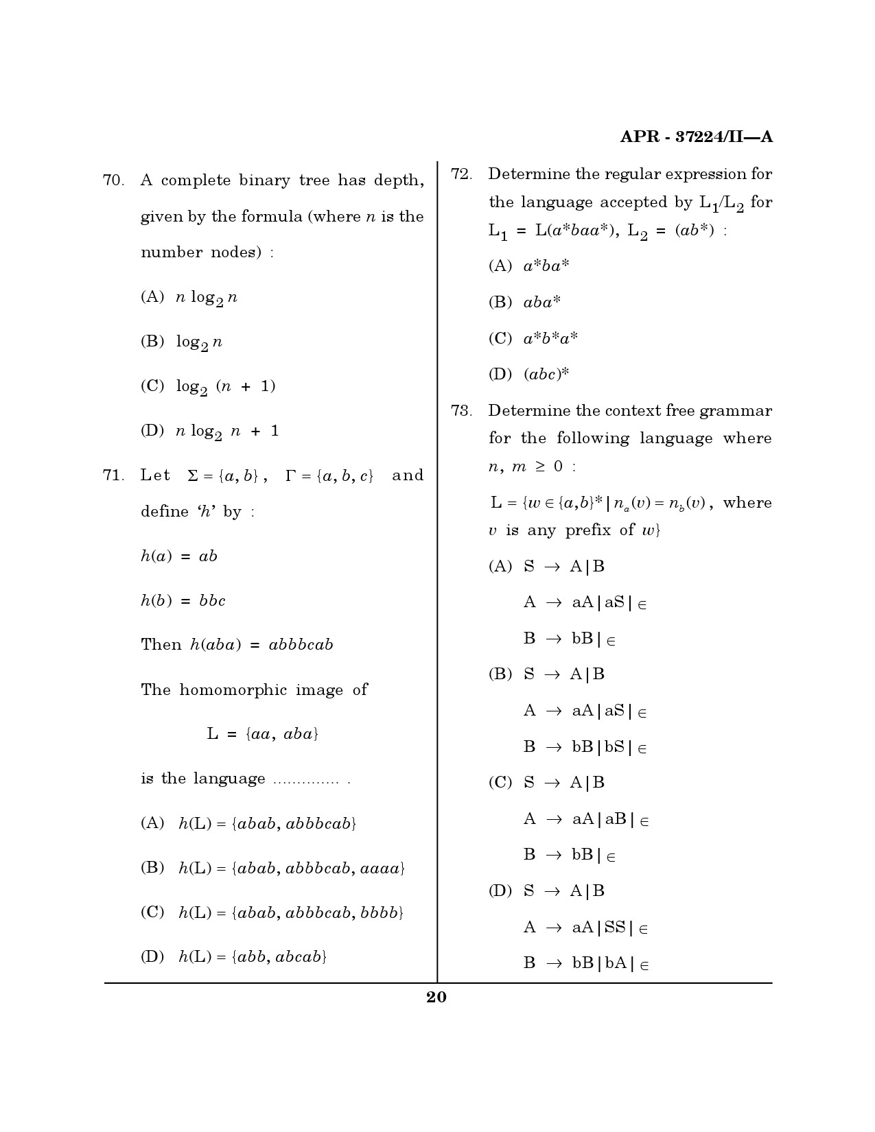 MH SET Computer Science and Application Question Paper II April 2024 19