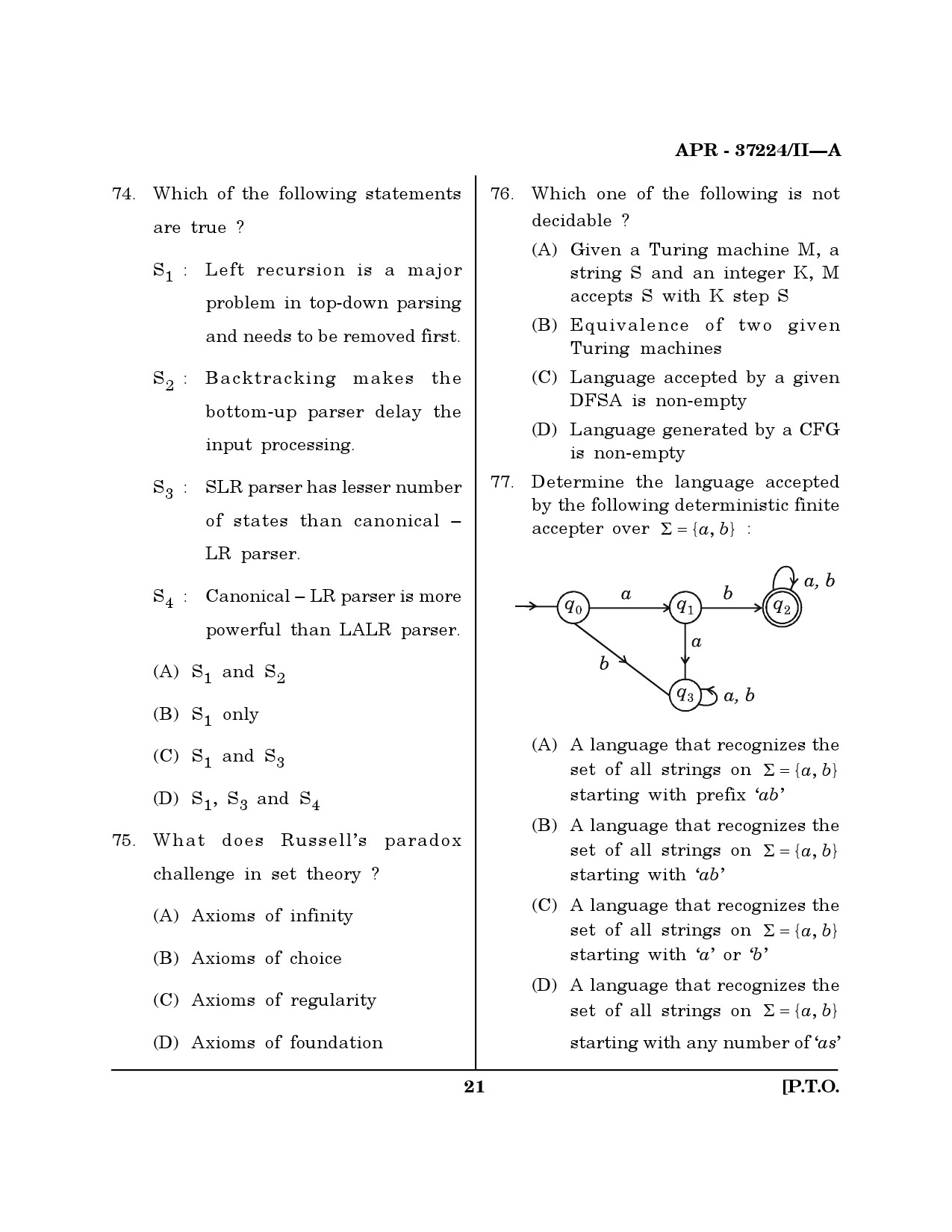 MH SET Computer Science and Application Question Paper II April 2024 20