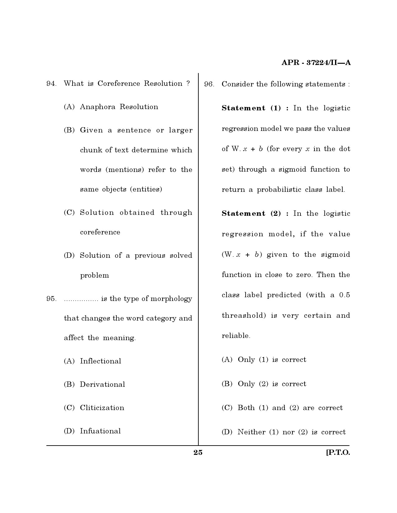 MH SET Computer Science and Application Question Paper II April 2024 24