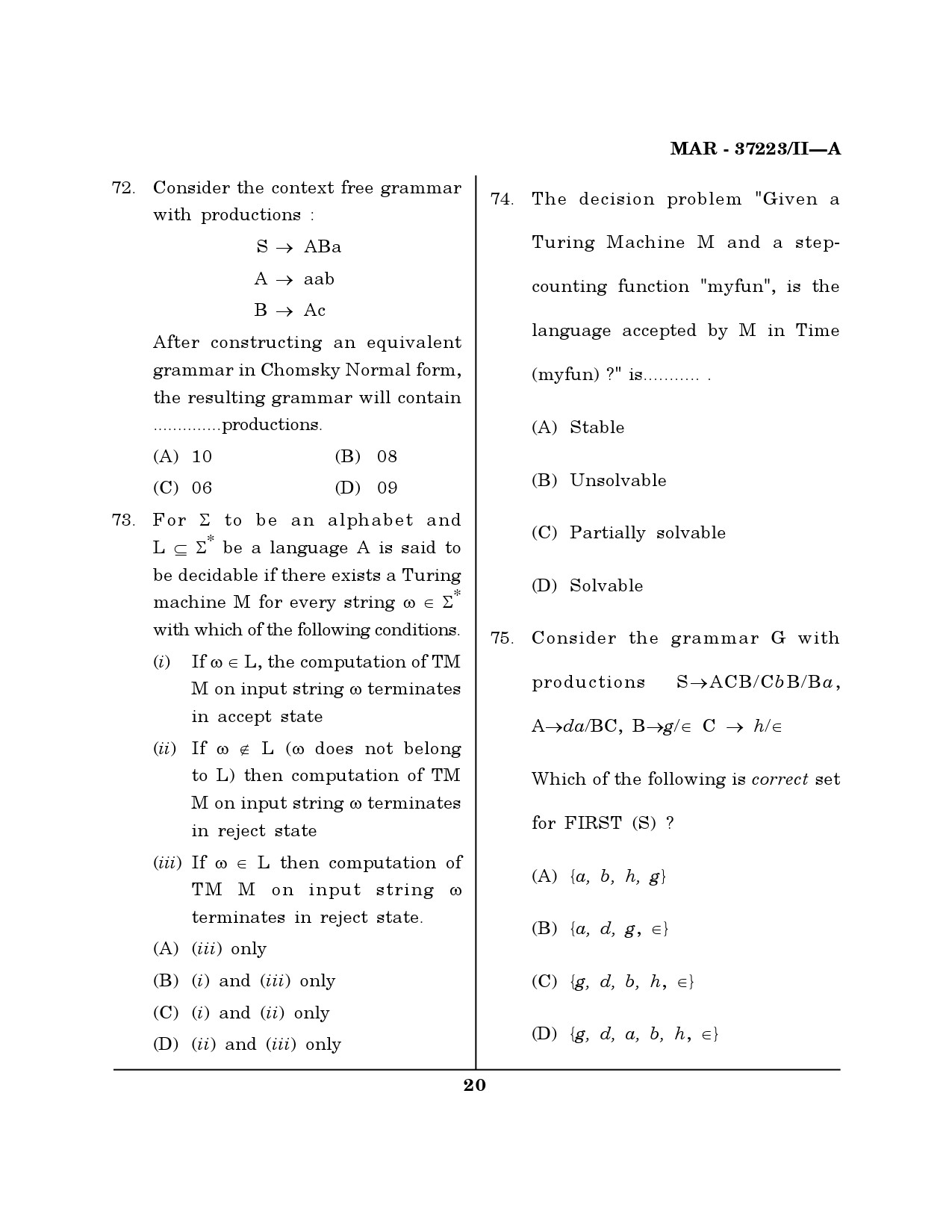 MH SET Computer Science and Application Question Paper II March 2023 19