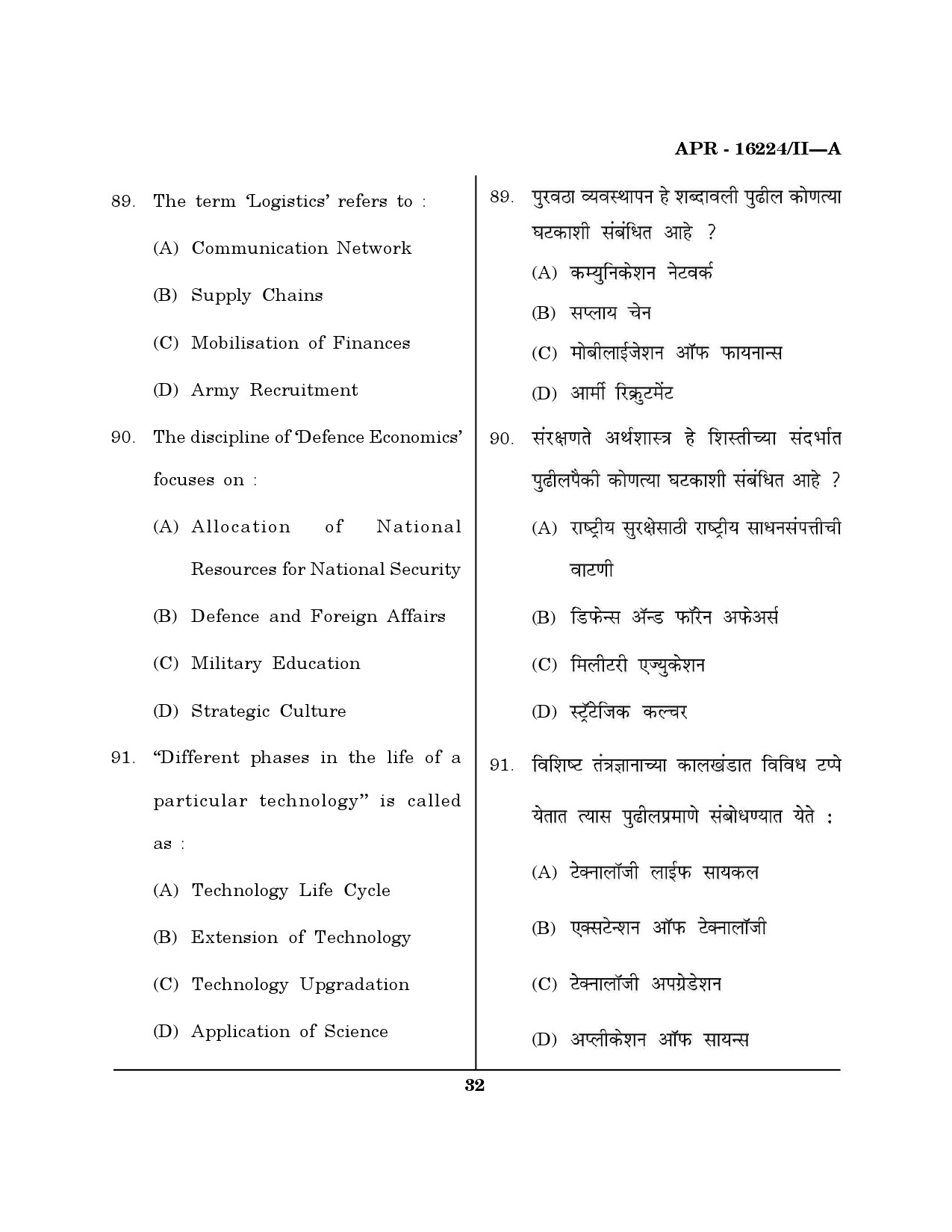 MH SET Defence and Strategic Studies Question Paper II April 2024 31