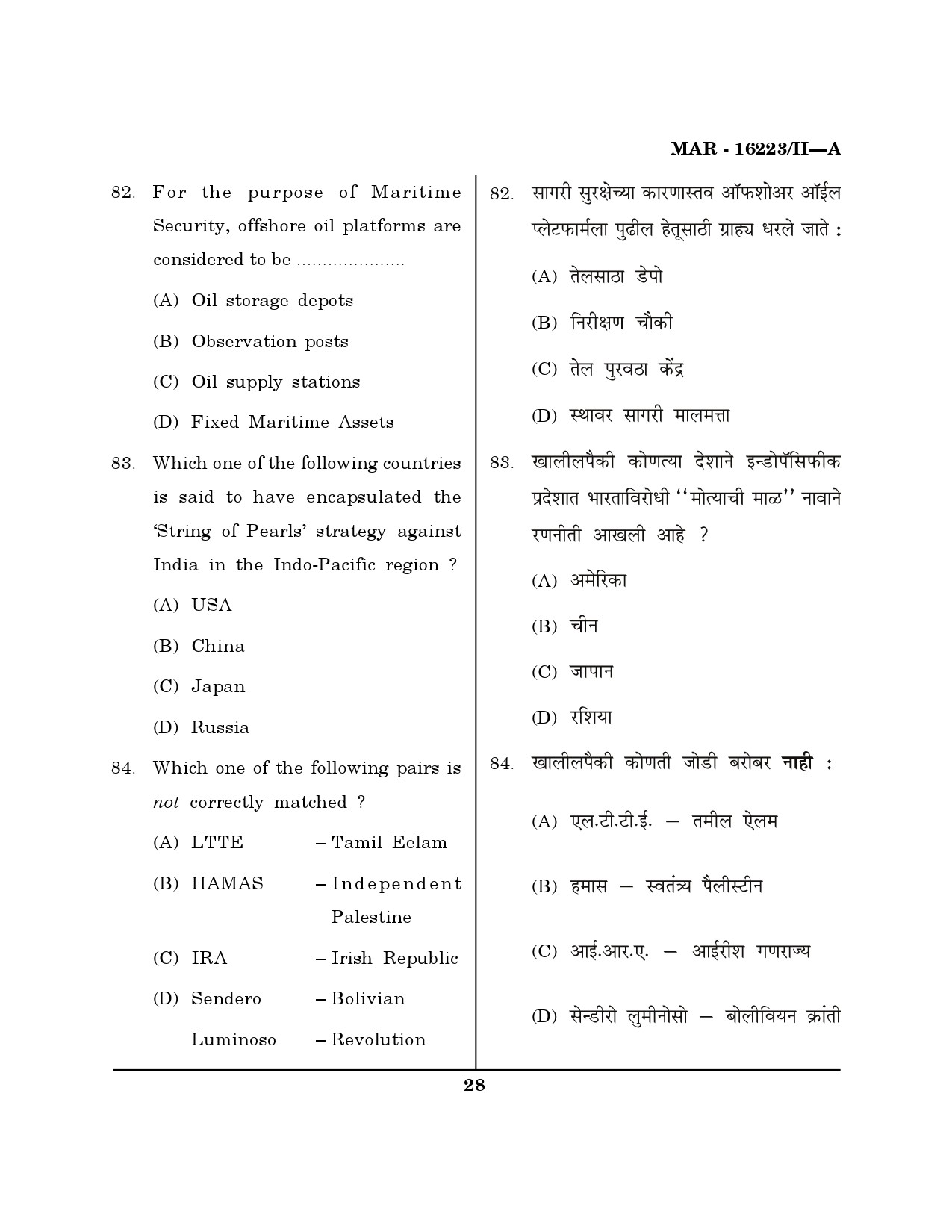 MH SET Defence and Strategic Studies Question Paper II March 2023 27