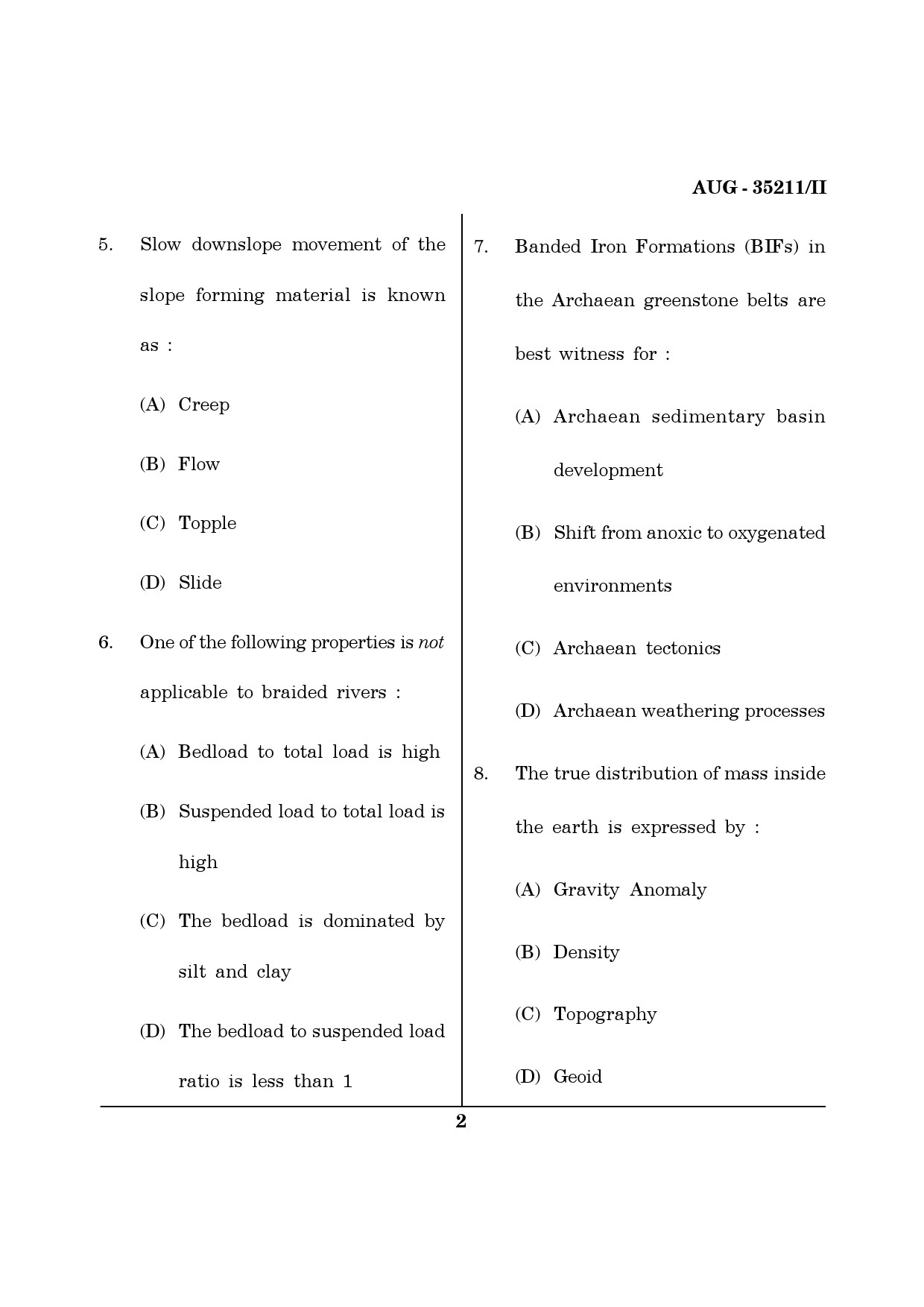 Maharashtra SET Earth Atmospheric Ocean Planetary Science Question Paper II August 2011 2