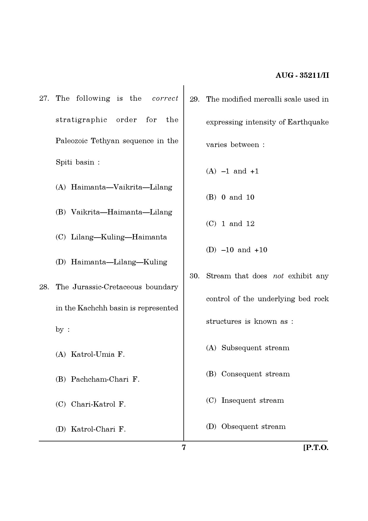 Maharashtra SET Earth Atmospheric Ocean Planetary Science Question Paper II August 2011 7
