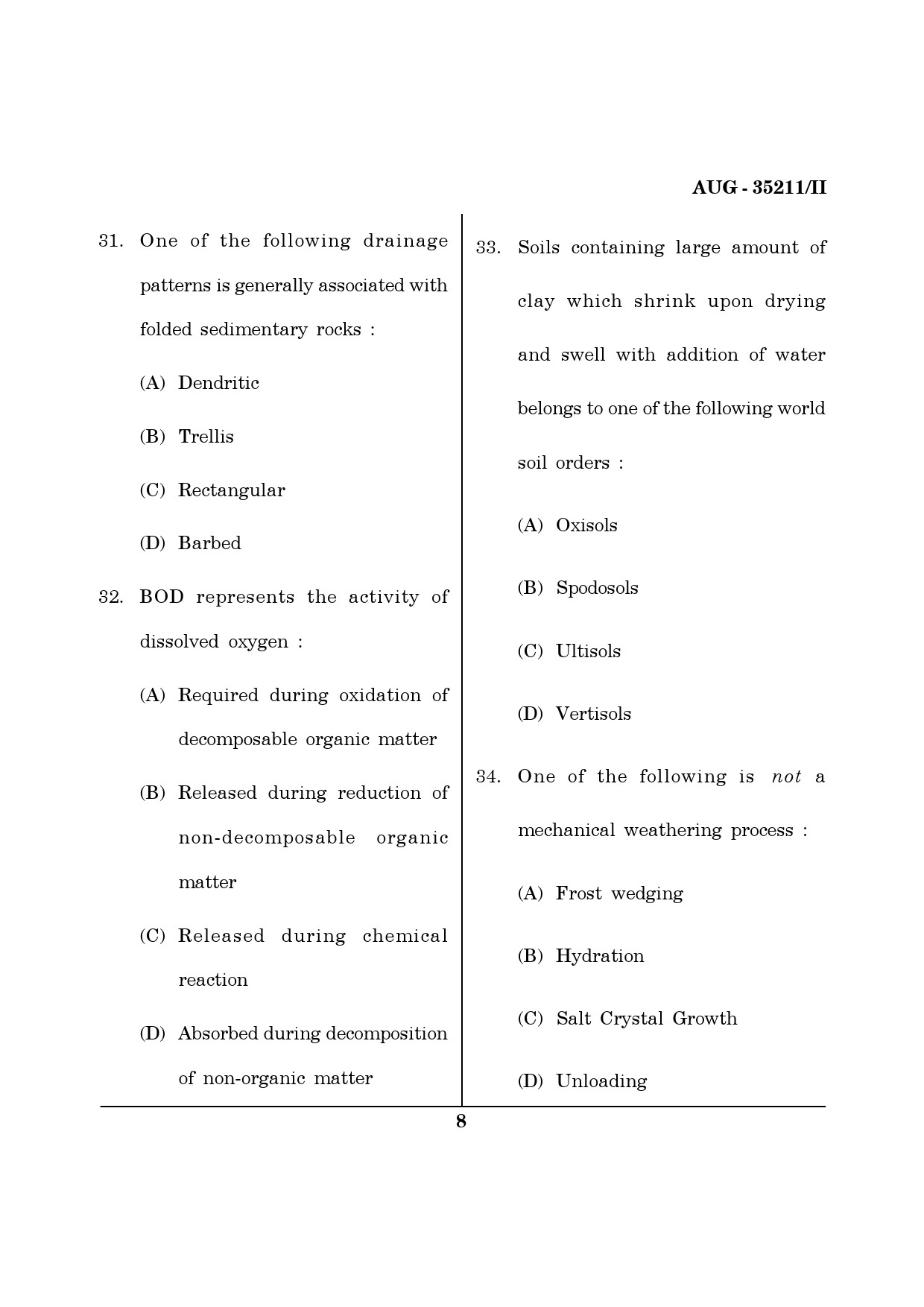 Maharashtra SET Earth Atmospheric Ocean Planetary Science Question Paper II August 2011 8