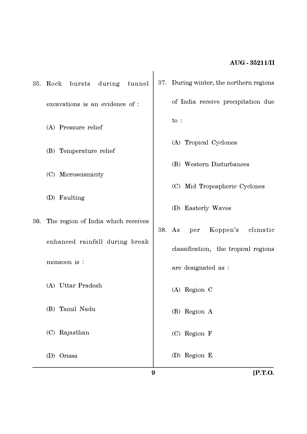Maharashtra SET Earth Atmospheric Ocean Planetary Science Question Paper II August 2011 9
