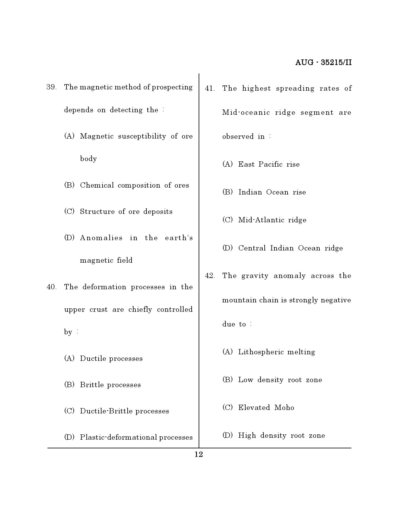 Maharashtra SET Earth Atmospheric Ocean Planetary Science Question Paper II August 2015 11