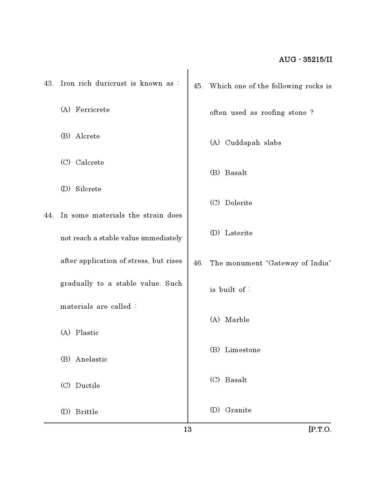 Maharashtra SET Earth Atmospheric Ocean Planetary Science Question Paper II August 2015 12