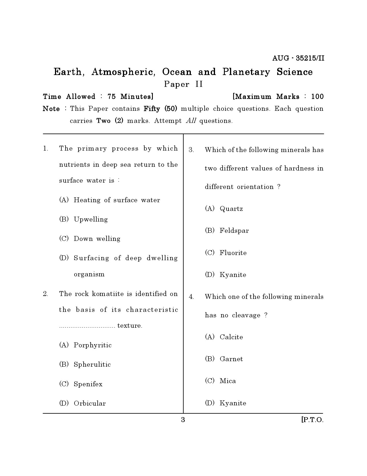Maharashtra SET Earth Atmospheric Ocean Planetary Science Question Paper II August 2015 2
