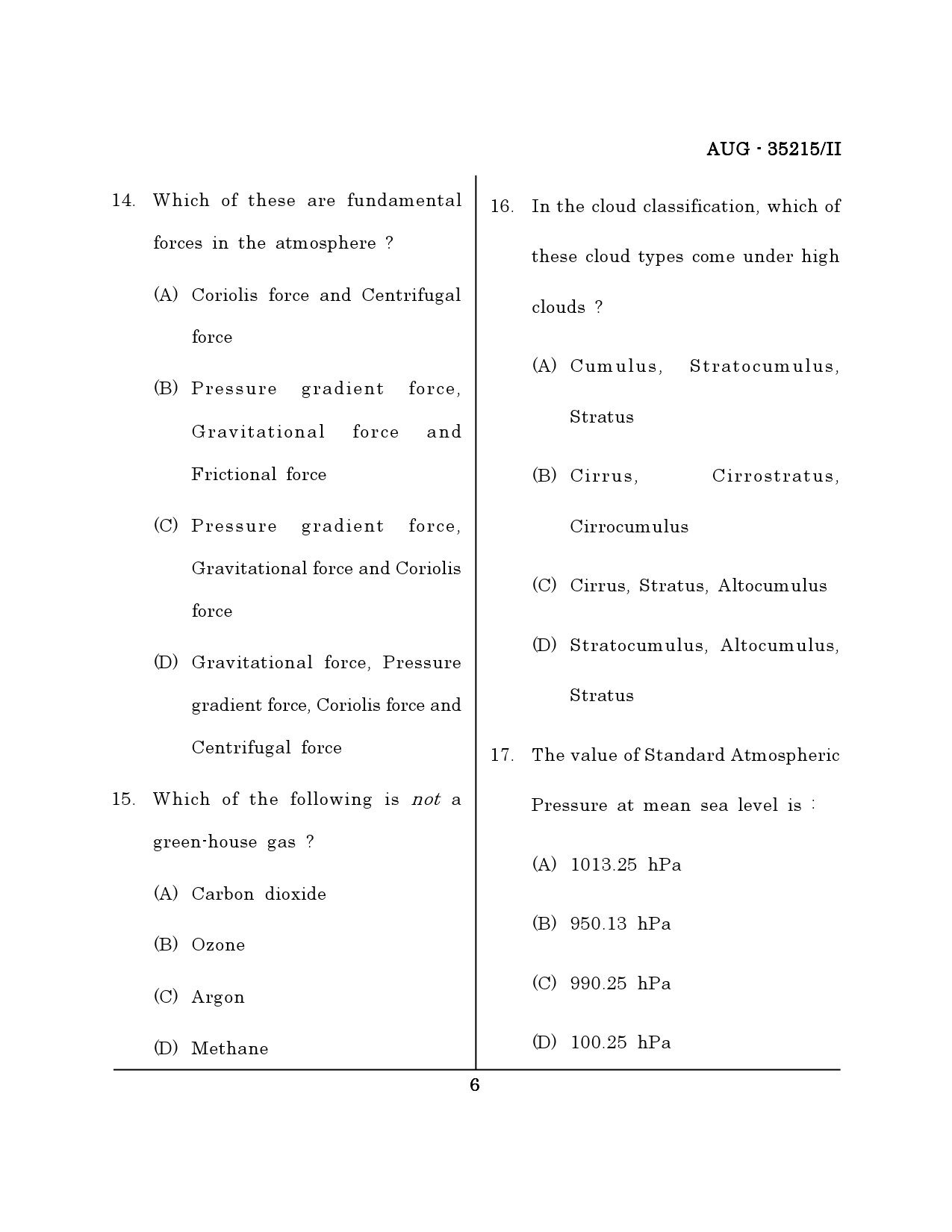 Maharashtra SET Earth Atmospheric Ocean Planetary Science Question Paper II August 2015 5