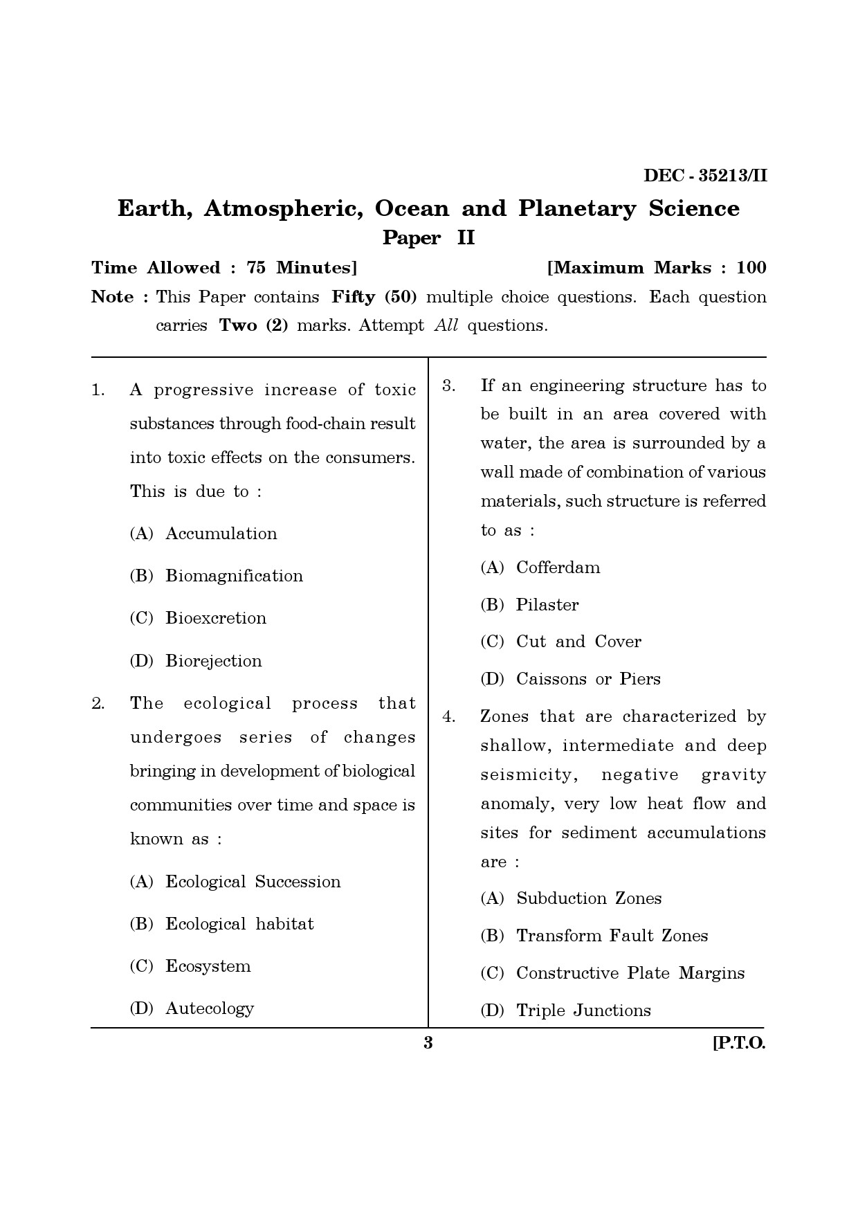 Maharashtra SET Earth Atmospheric Ocean Planetary Science Question Paper II December 2013 2
