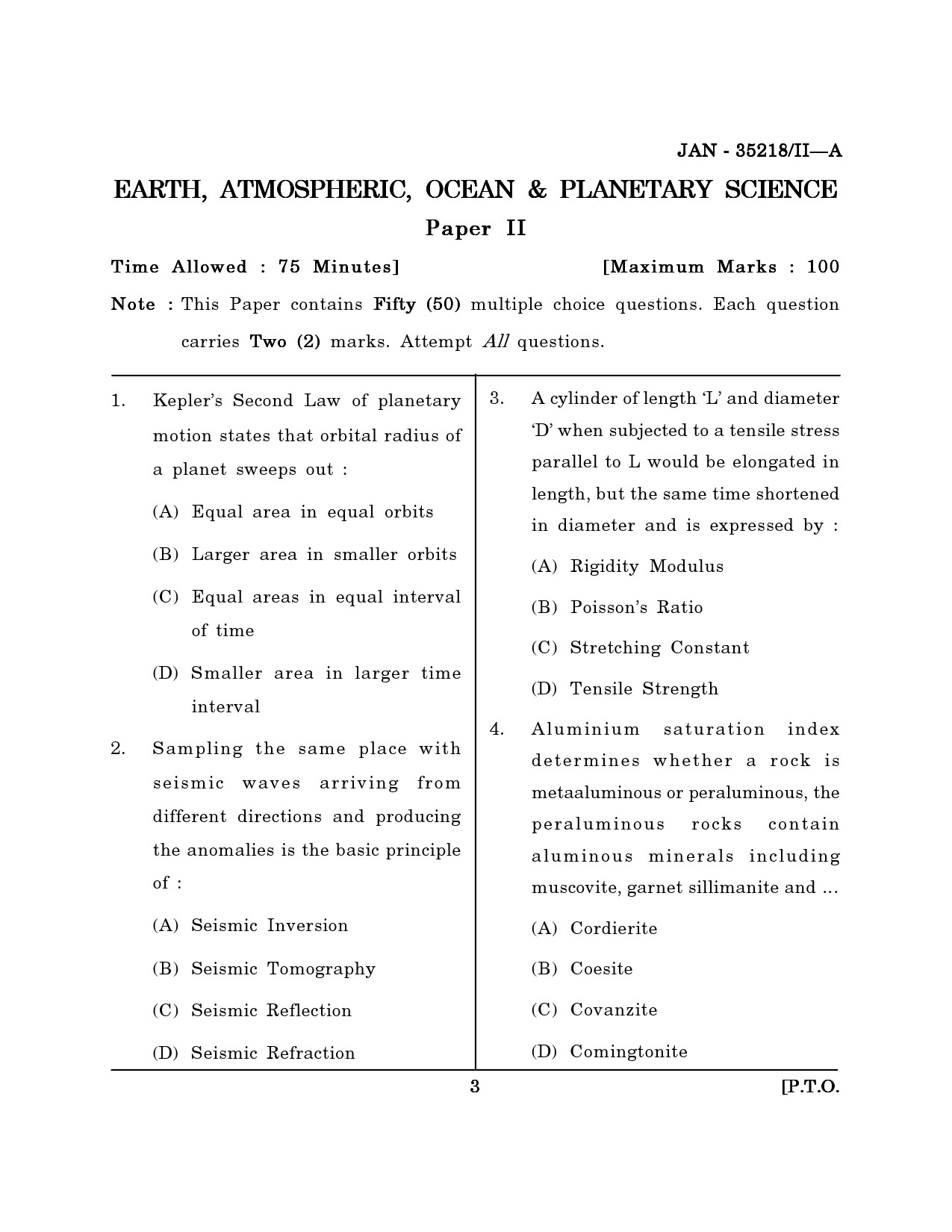 Maharashtra SET Earth Atmospheric Ocean Planetary Science Question Paper II January 2018 2
