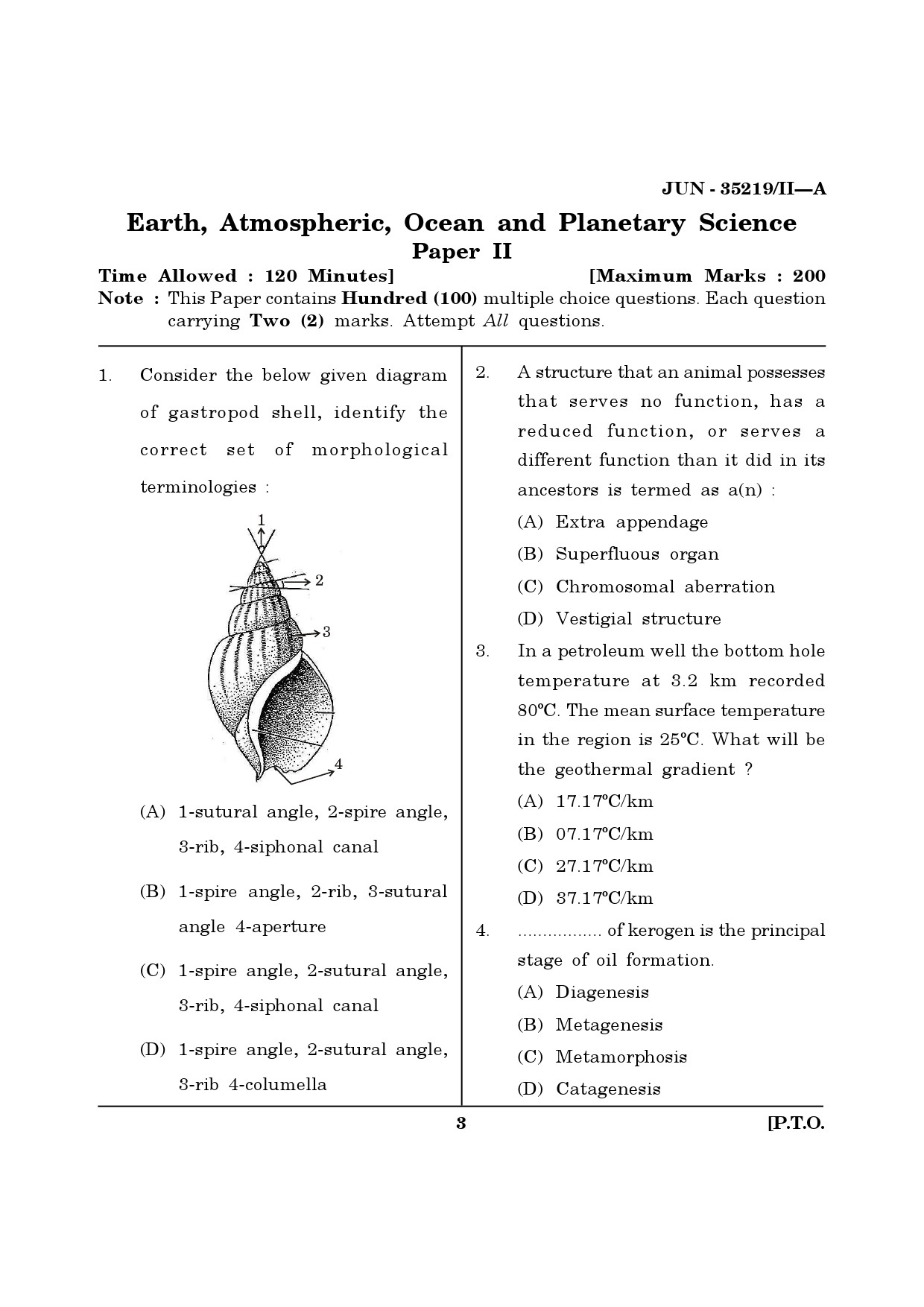Maharashtra SET Earth Atmospheric Ocean Planetary Science Question Paper II June 2019 2