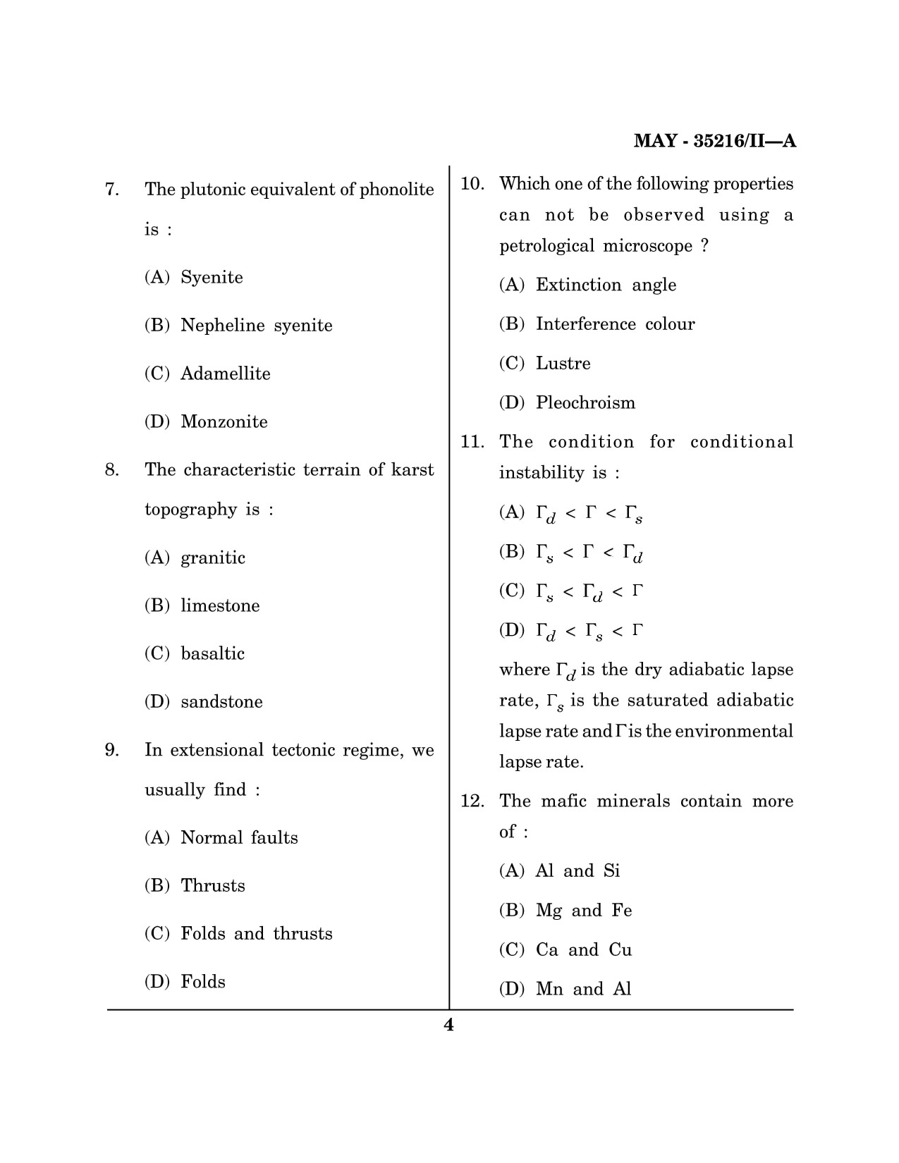 Maharashtra SET Earth Atmospheric Ocean Planetary Science Question Paper II May 2016 3