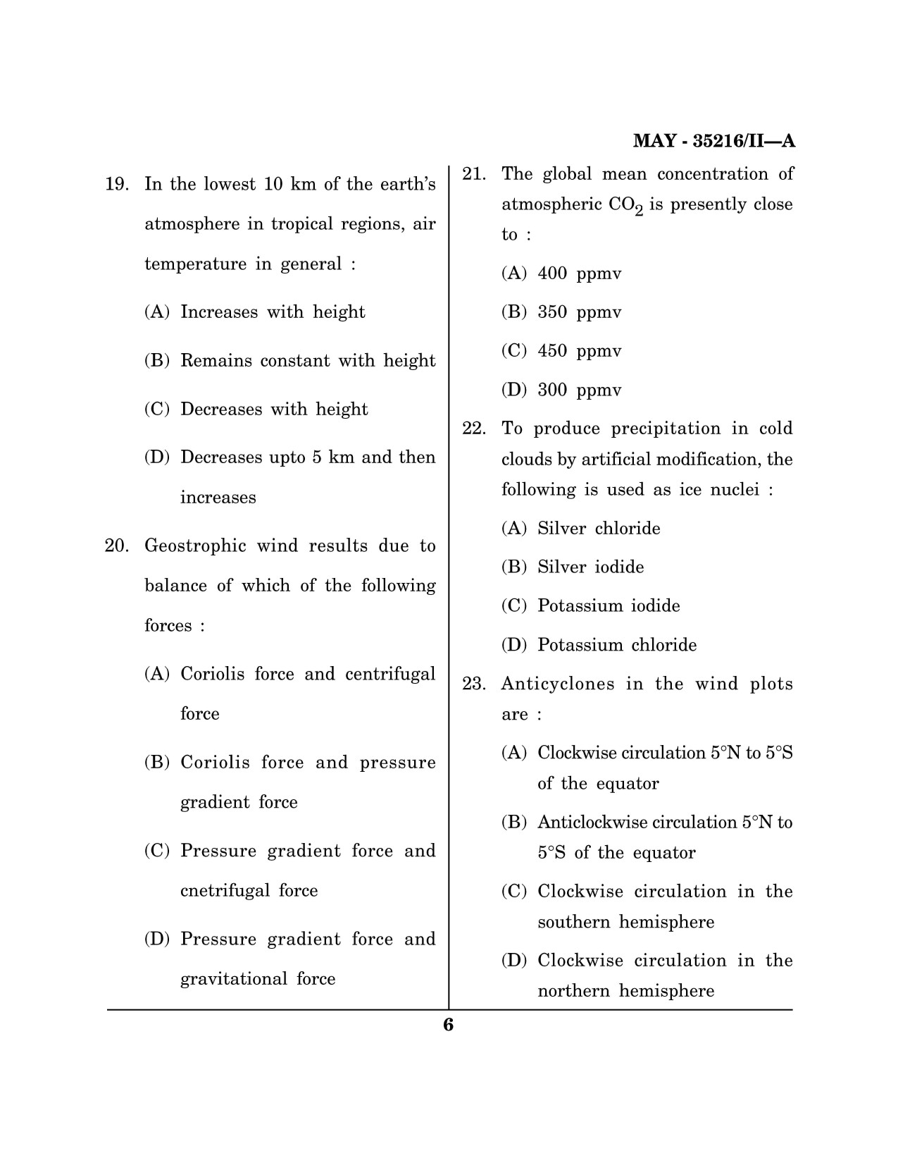 Maharashtra SET Earth Atmospheric Ocean Planetary Science Question Paper II May 2016 5