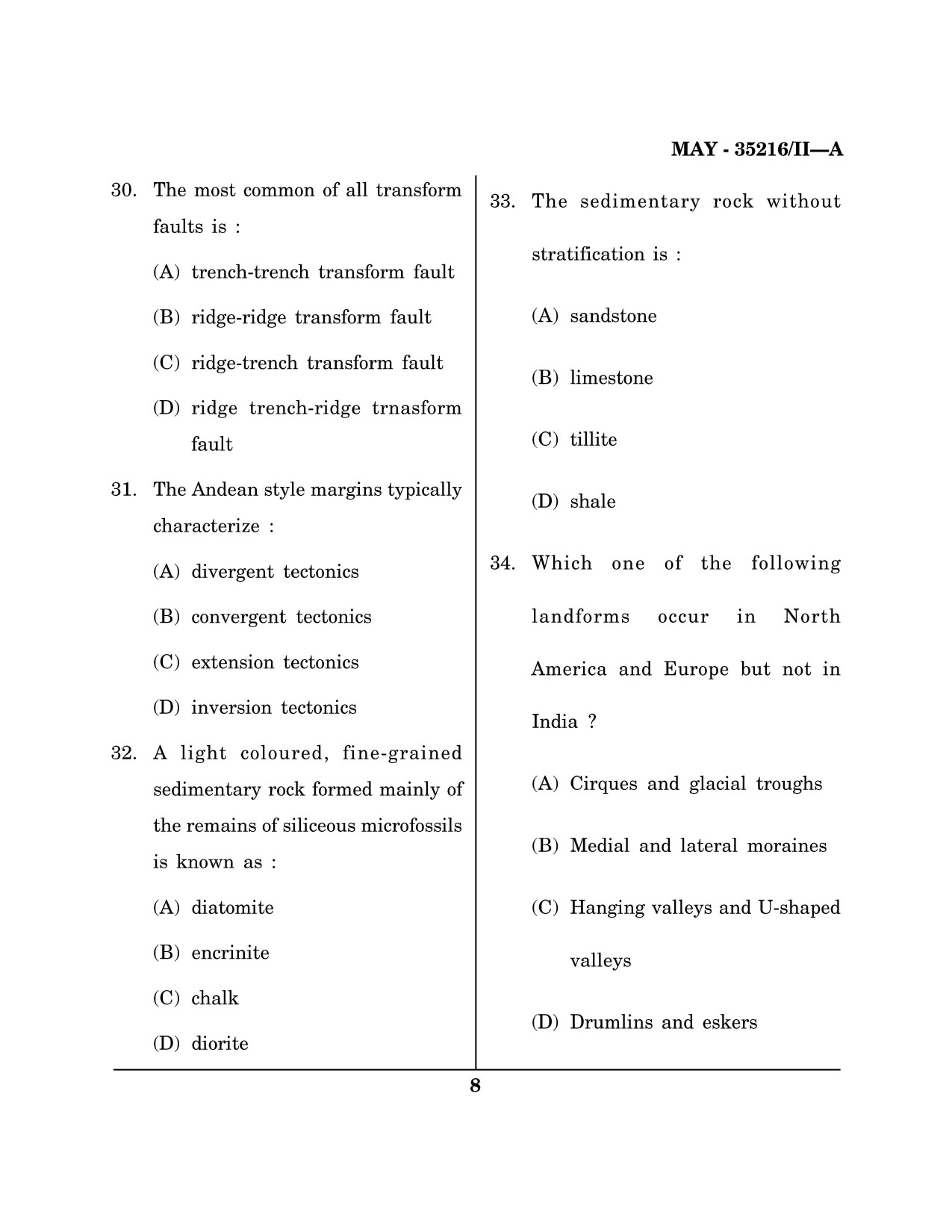 Maharashtra SET Earth Atmospheric Ocean Planetary Science Question Paper II May 2016 7