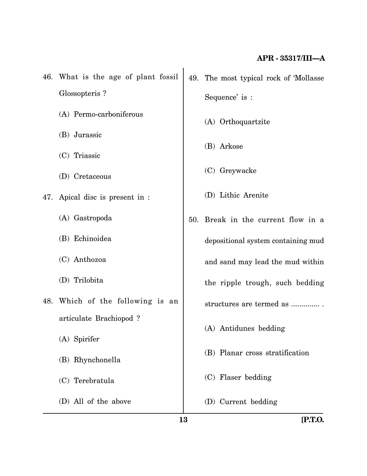 Maharashtra SET Earth Atmospheric Ocean Planetary Science Question Paper III April 2017 12