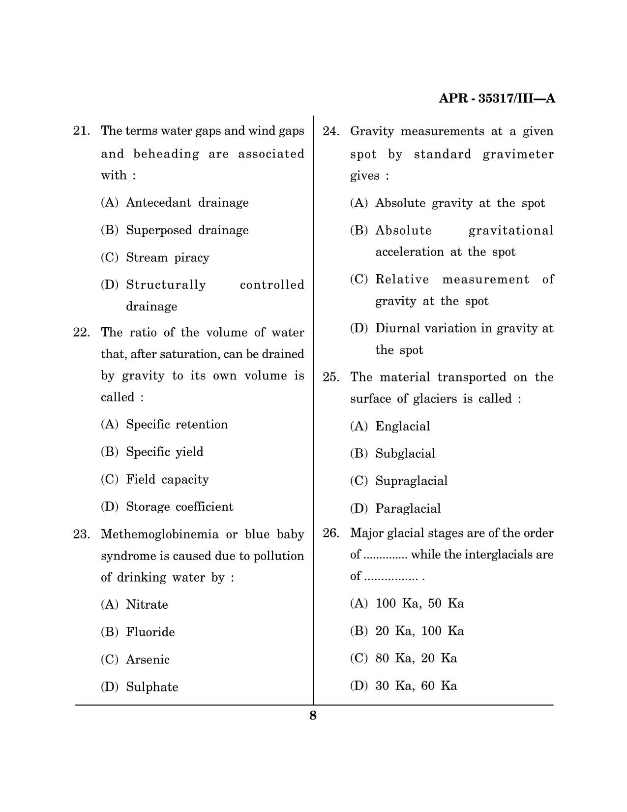 Maharashtra SET Earth Atmospheric Ocean Planetary Science Question Paper III April 2017 7