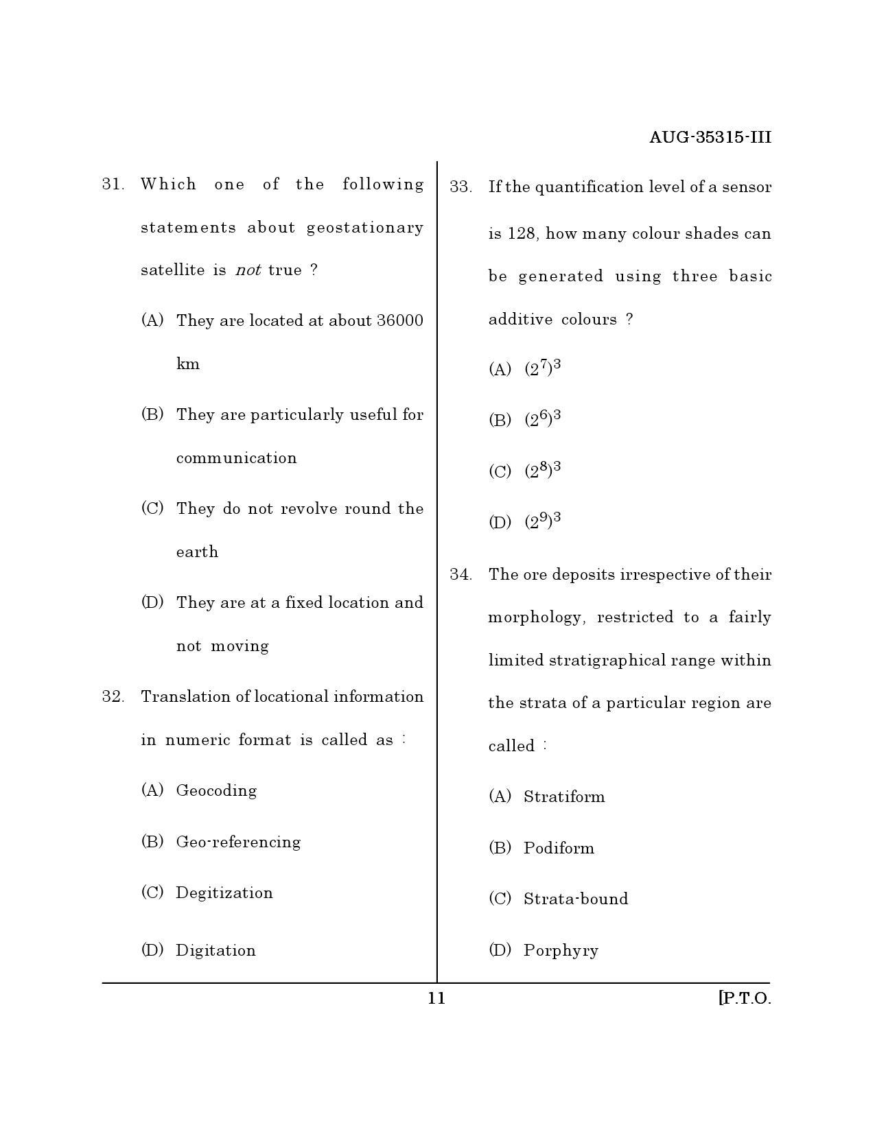 Maharashtra SET Earth Atmospheric Ocean Planetary Science Question Paper III August 2015 10