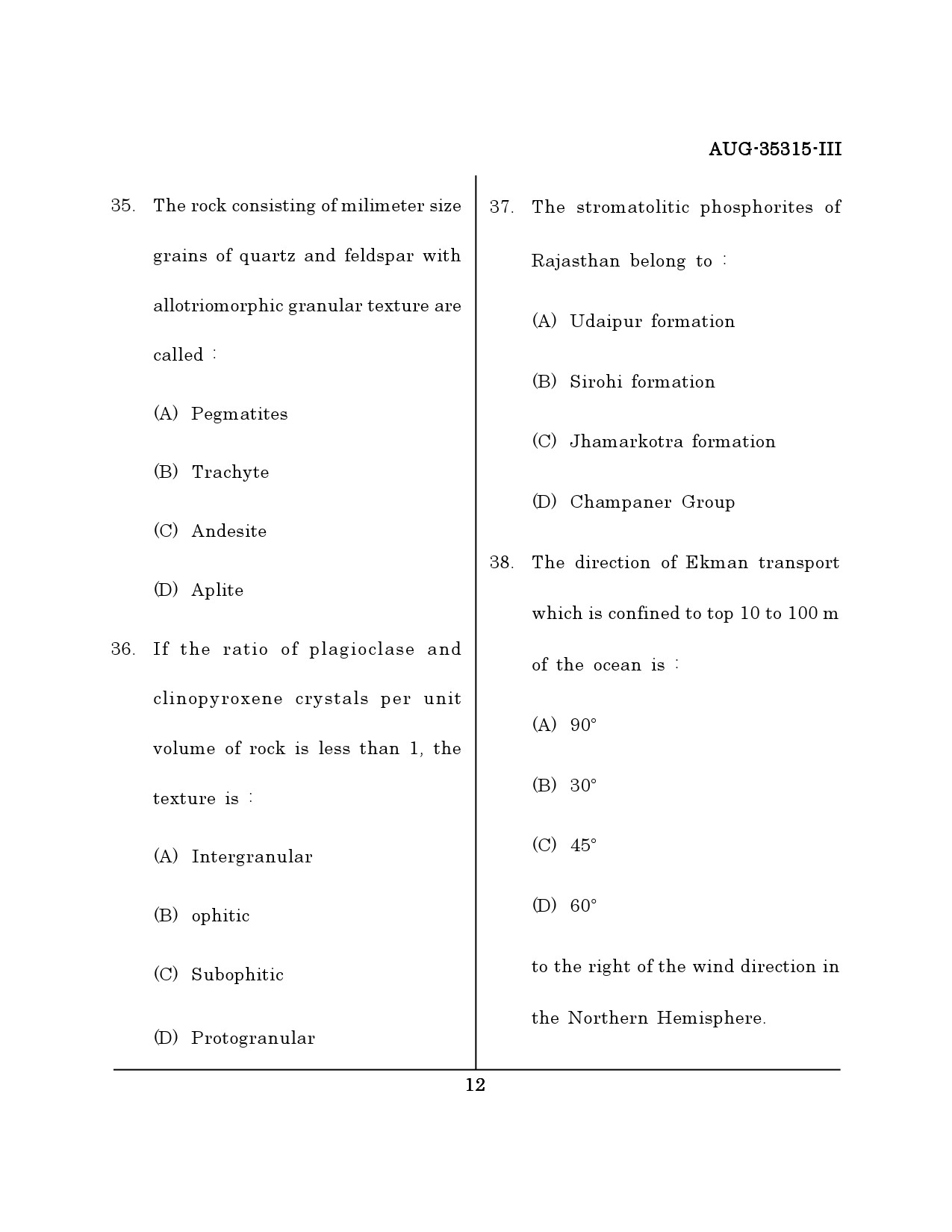 Maharashtra SET Earth Atmospheric Ocean Planetary Science Question Paper III August 2015 11