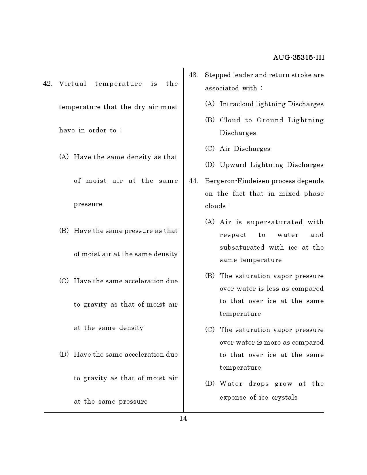 Maharashtra SET Earth Atmospheric Ocean Planetary Science Question Paper III August 2015 13