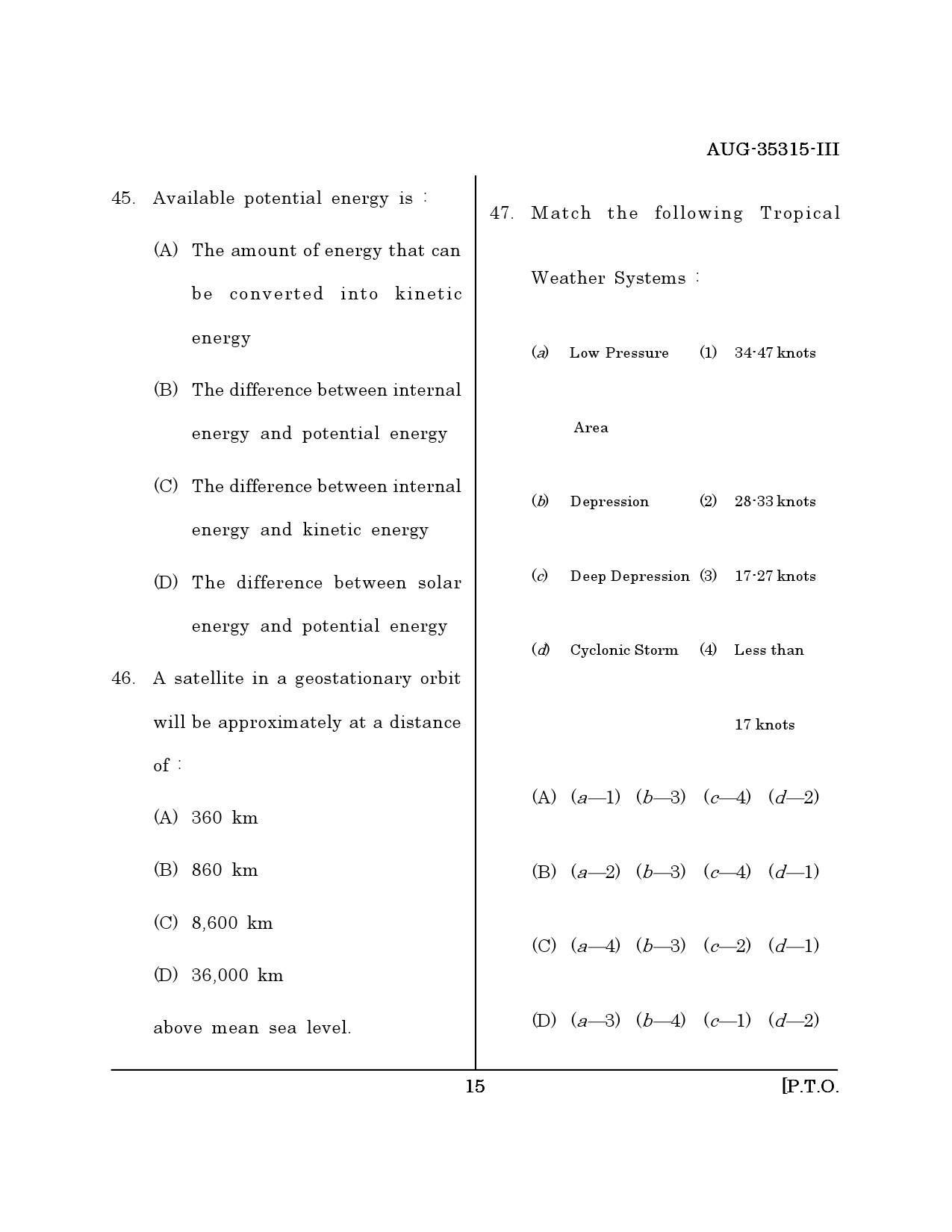 Maharashtra SET Earth Atmospheric Ocean Planetary Science Question Paper III August 2015 14