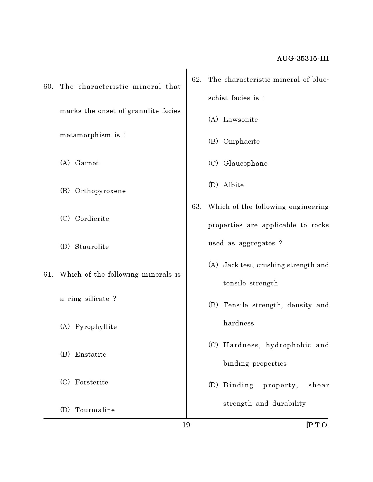 Maharashtra SET Earth Atmospheric Ocean Planetary Science Question Paper III August 2015 18
