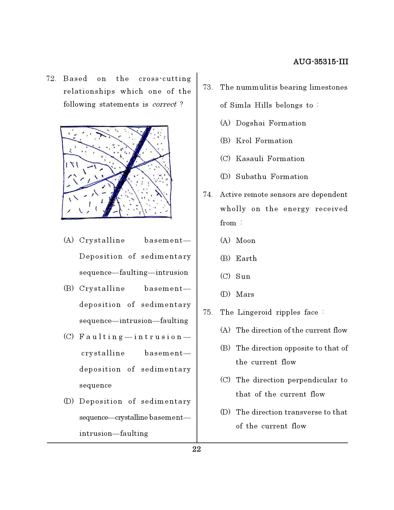Maharashtra SET Earth Atmospheric Ocean Planetary Science Question Paper III August 2015 21