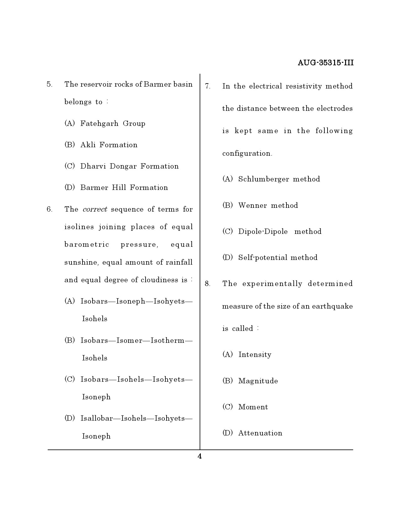 Maharashtra SET Earth Atmospheric Ocean Planetary Science Question Paper III August 2015 3