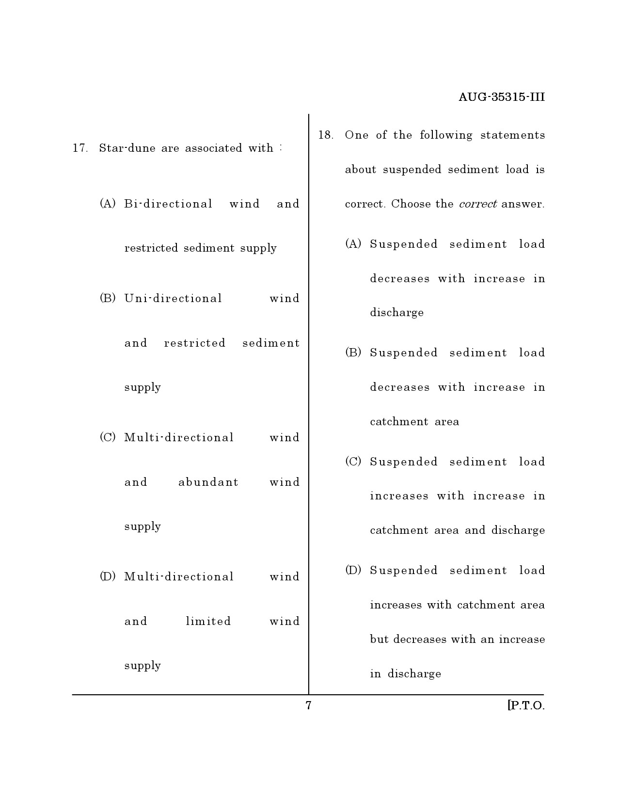 Maharashtra SET Earth Atmospheric Ocean Planetary Science Question Paper III August 2015 6