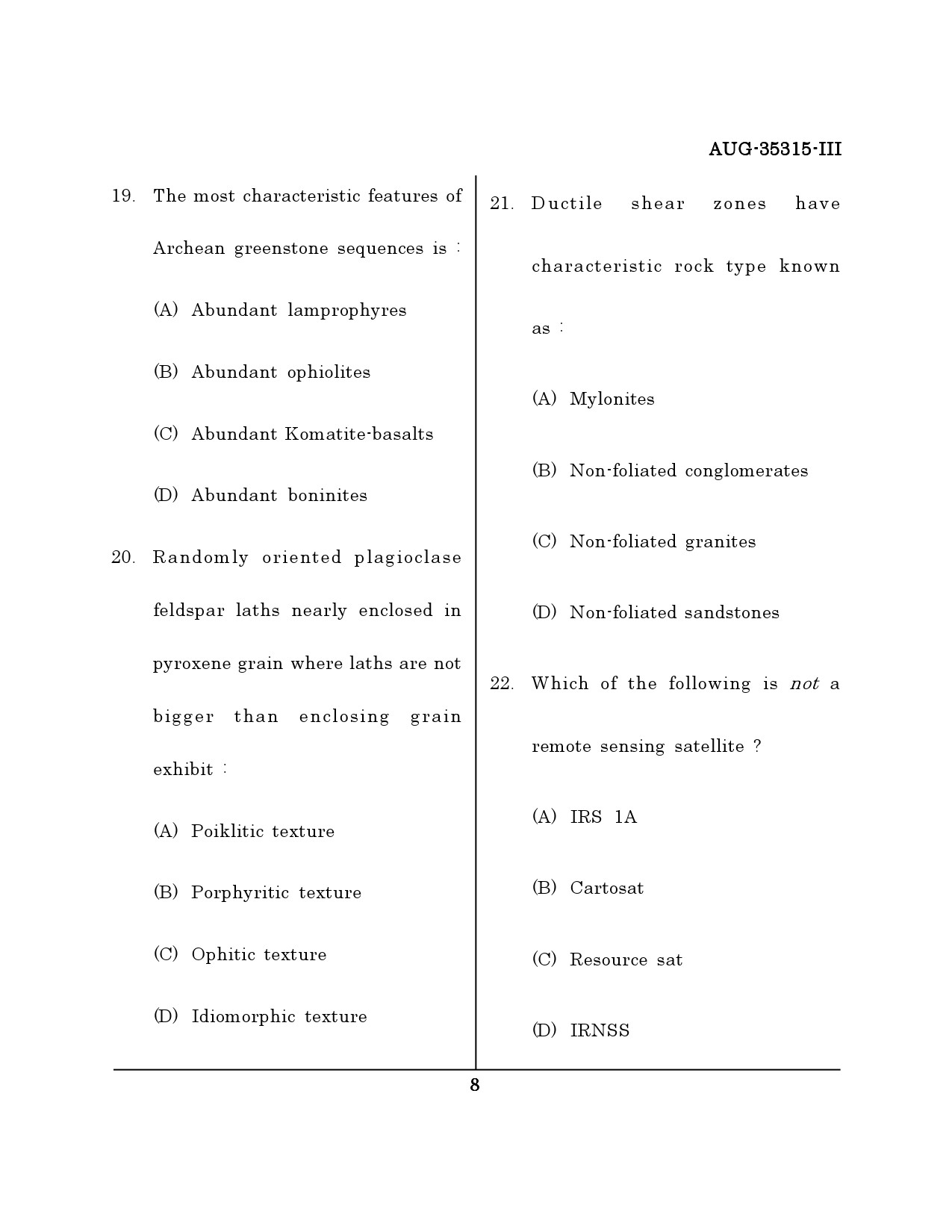 Maharashtra SET Earth Atmospheric Ocean Planetary Science Question Paper III August 2015 7