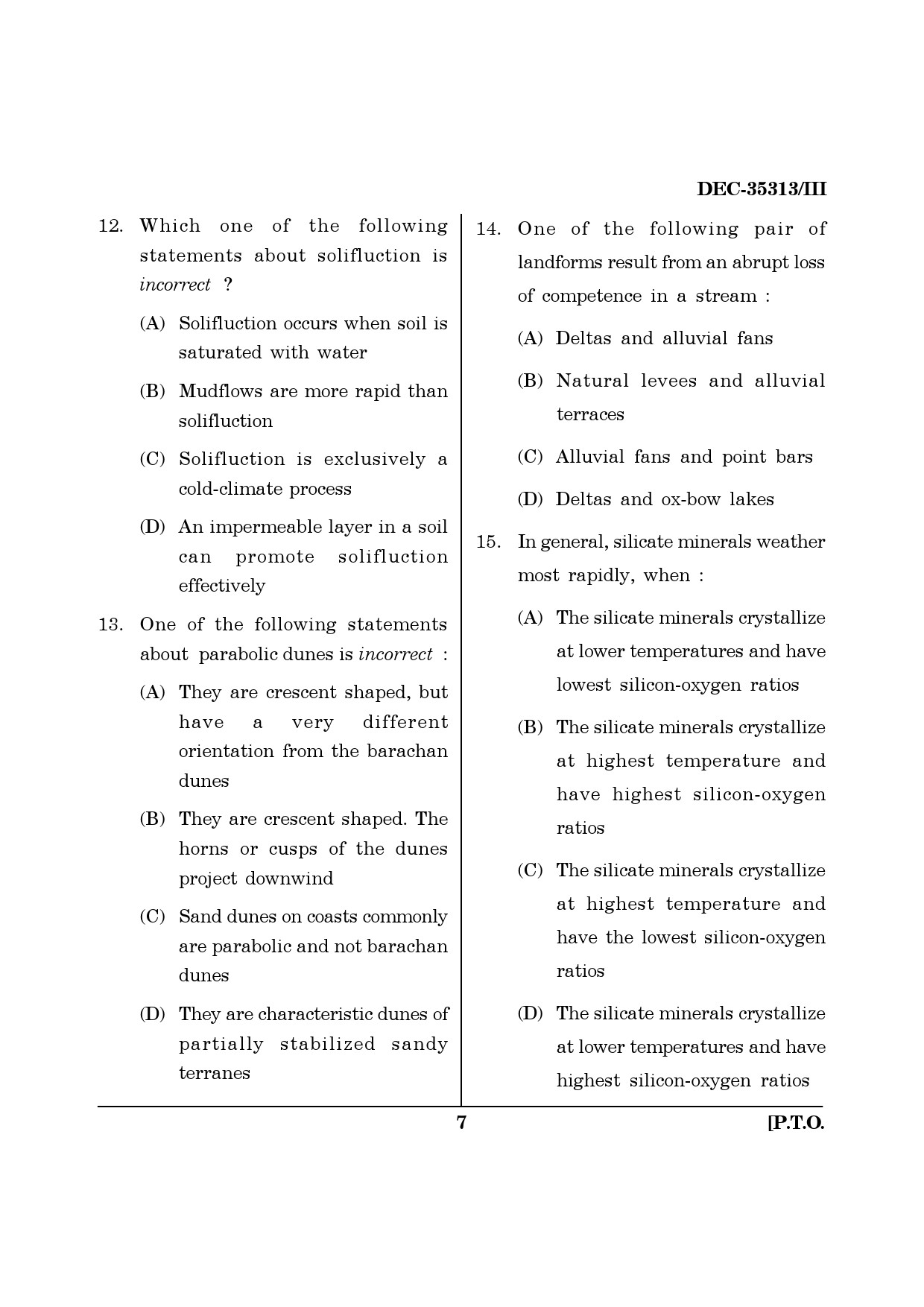 Maharashtra SET Earth Atmospheric Ocean Planetary Science Question Paper III December 2013 6
