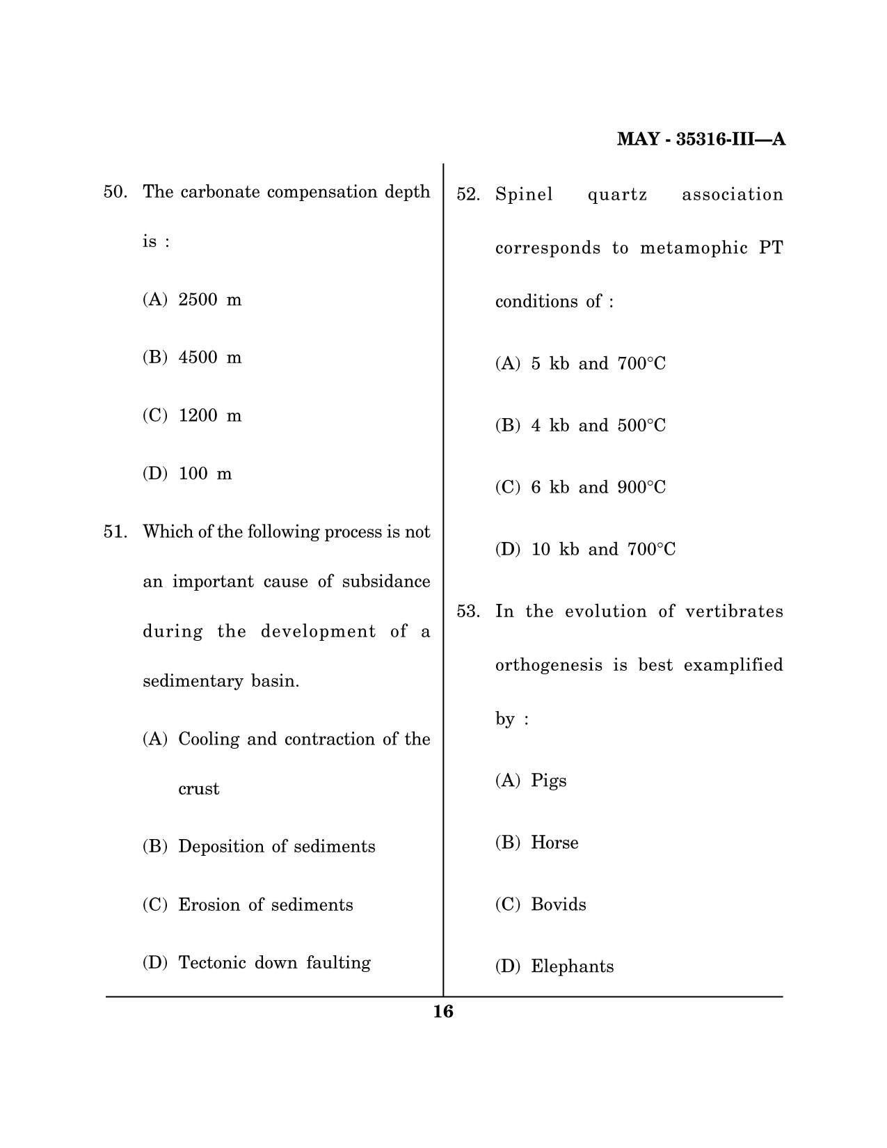 Maharashtra SET Earth Atmospheric Ocean Planetary Science Question Paper III May 2016 15