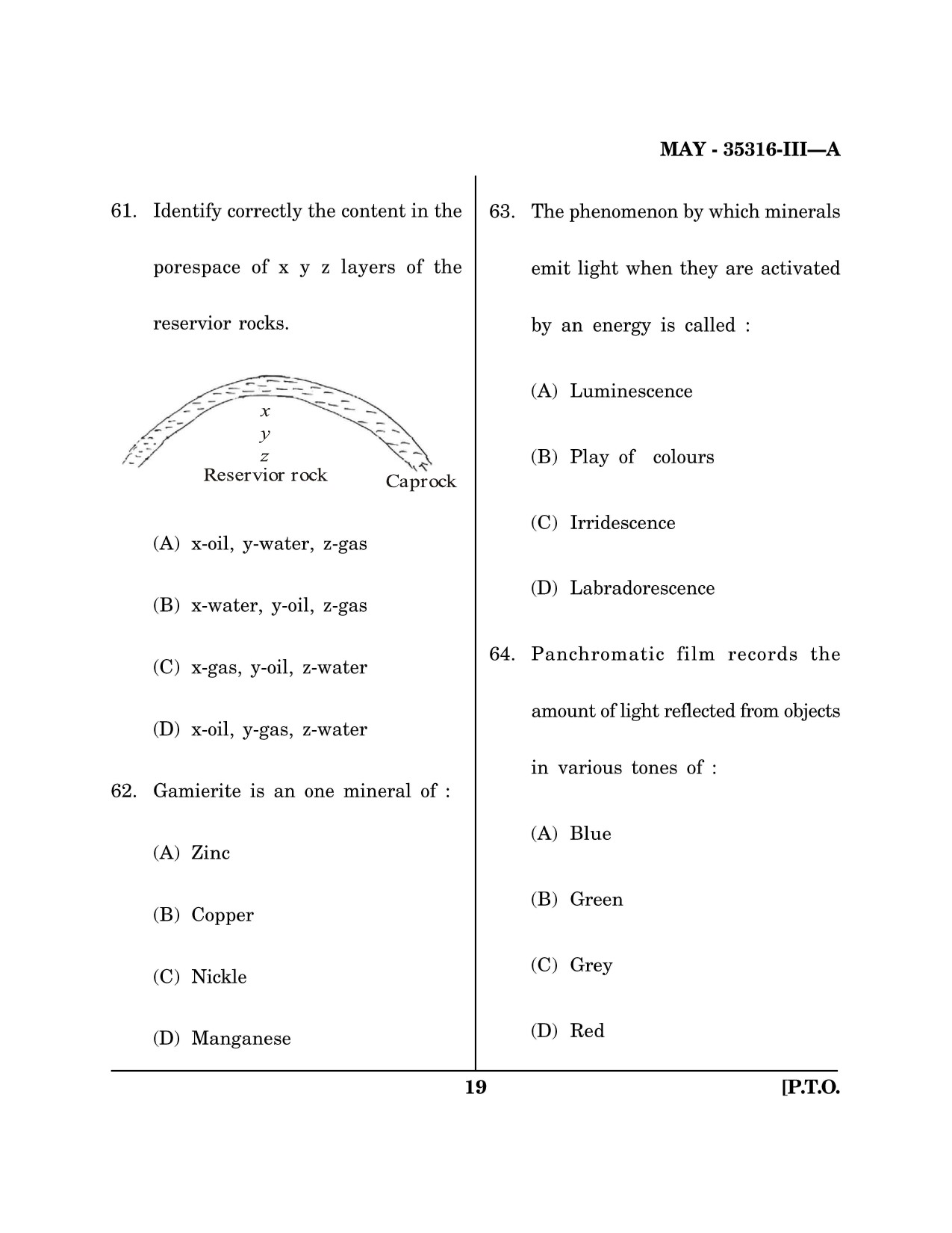 Maharashtra SET Earth Atmospheric Ocean Planetary Science Question Paper III May 2016 18