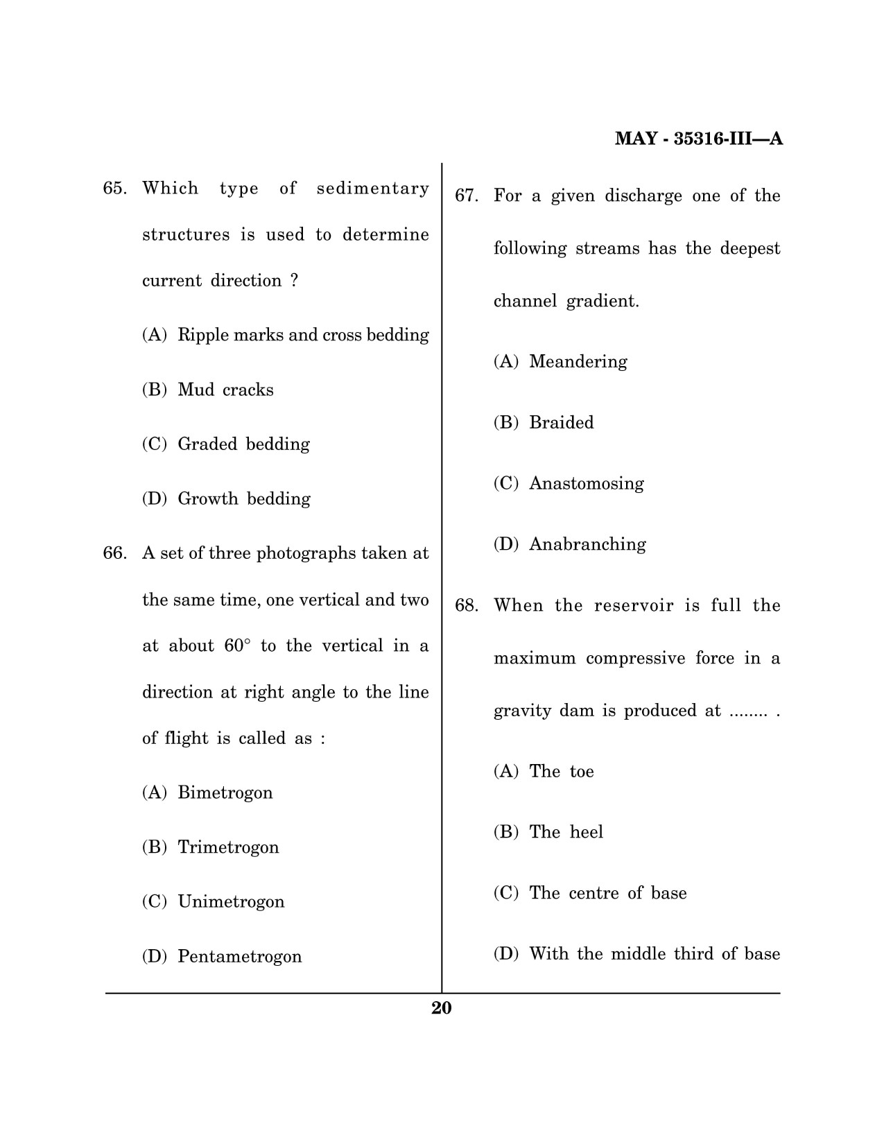 Maharashtra SET Earth Atmospheric Ocean Planetary Science Question Paper III May 2016 19