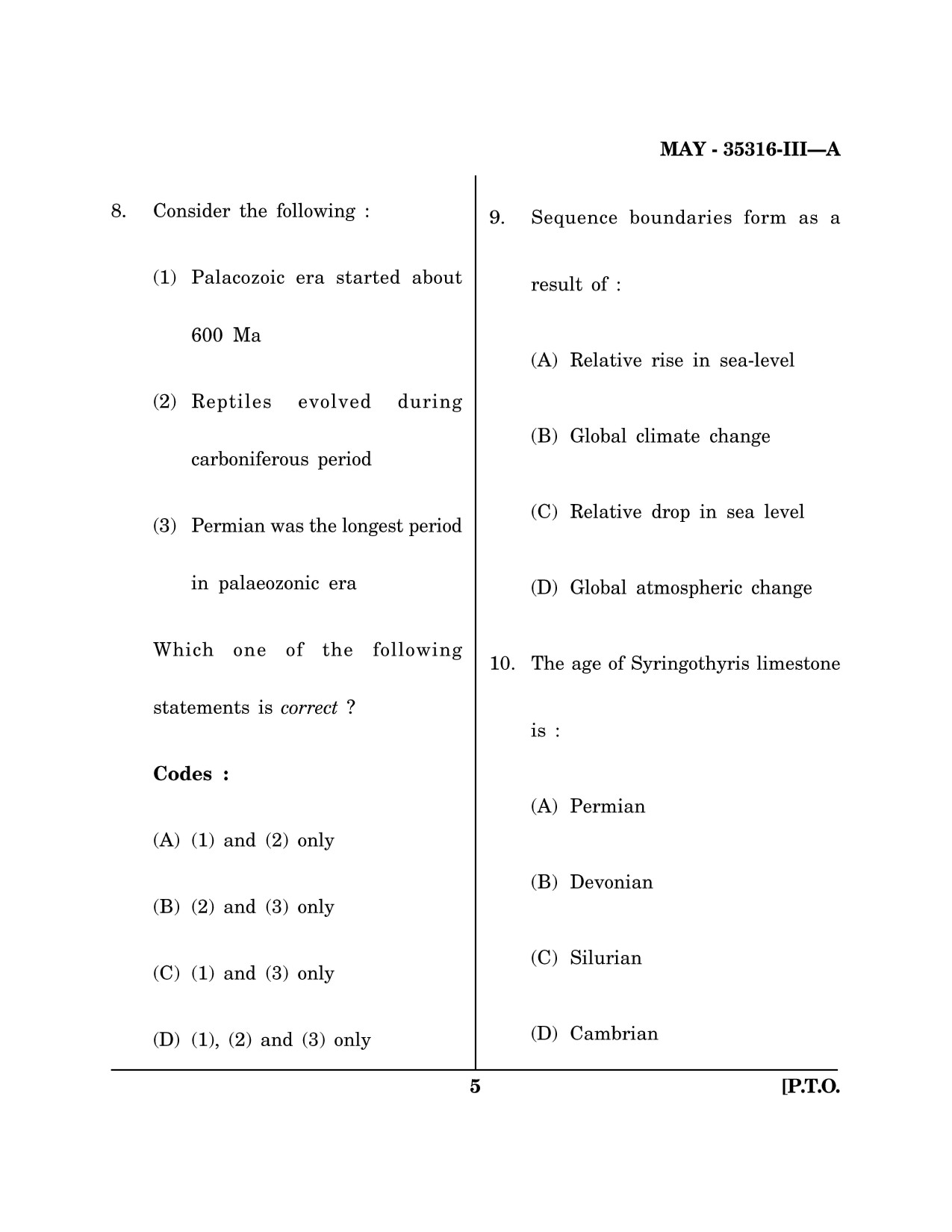 Maharashtra SET Earth Atmospheric Ocean Planetary Science Question Paper III May 2016 4