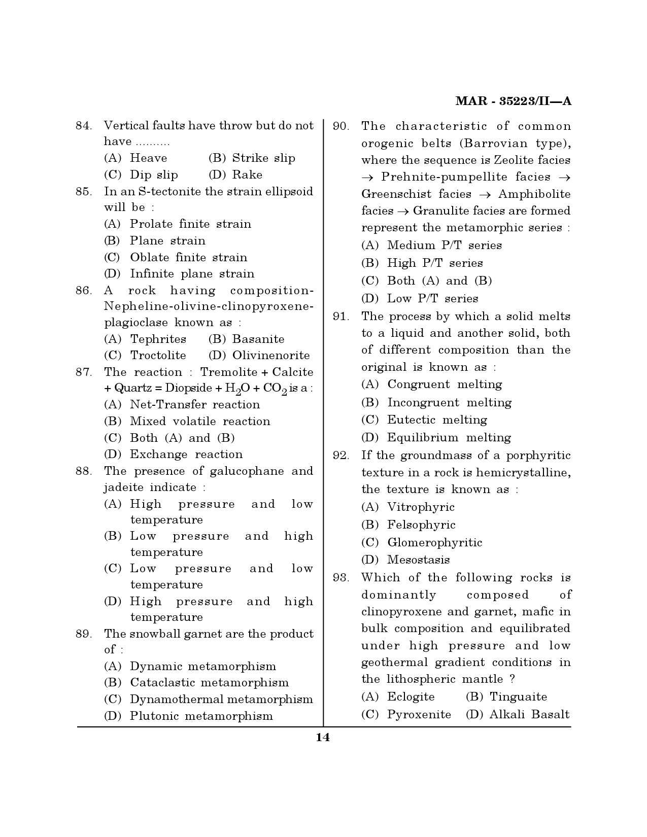 MH SET Earth Science Question Paper II March 2023 13