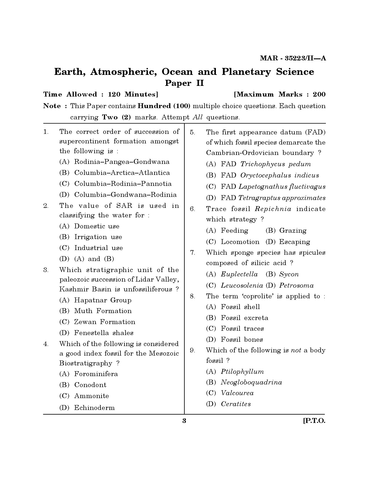 MH SET Earth Science Question Paper II March 2023 2