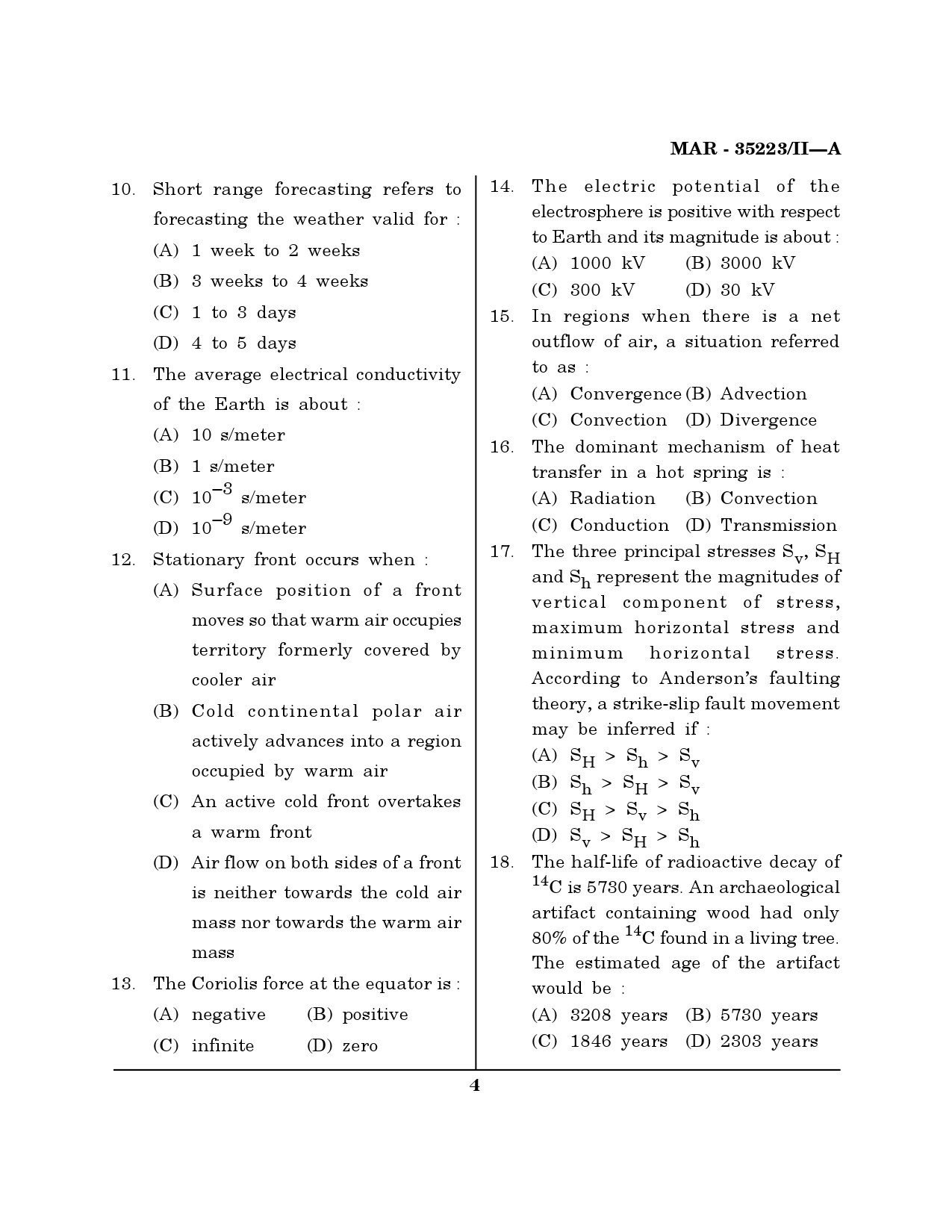 MH SET Earth Science Question Paper II March 2023 3